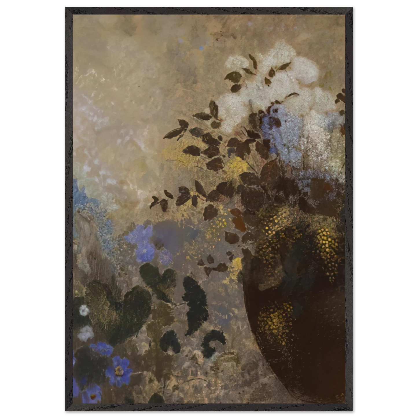 FLOWERS IN A BLACK VASE - Odilon Redon 70x100 cm / 28x40 inches Framed Art Print – Black Wooden Frame