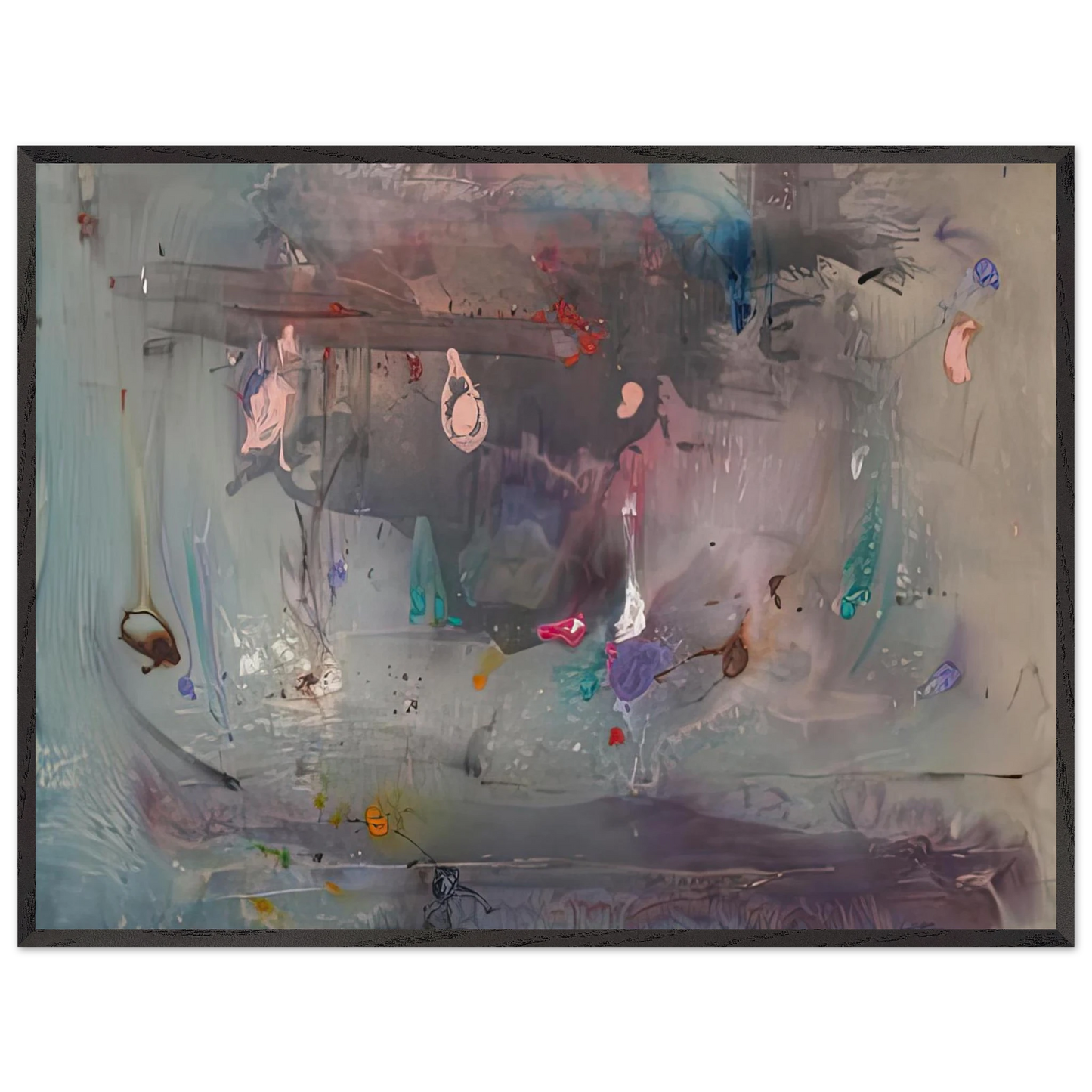 Helen Frankenthaler - Grey Fireworks, 1982- Wall Art - 60x80 cm / 24x32 inches - Premium Wooden Framed Poster With Fine Art Paper-canvas - White frame