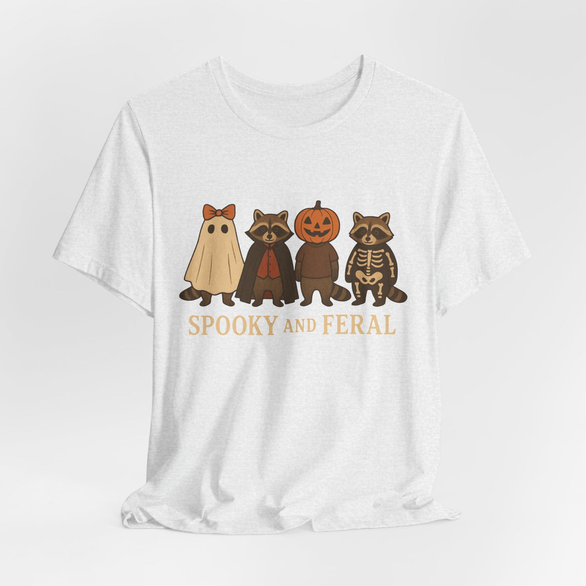 T-shirt "Raton laveur effrayant", T-shirt Halloween drôle à motifs, T-shirt vintage automne mignon, T-shirt tendance femme pour Halloween, T-shirt "Raton laveur sauvage"