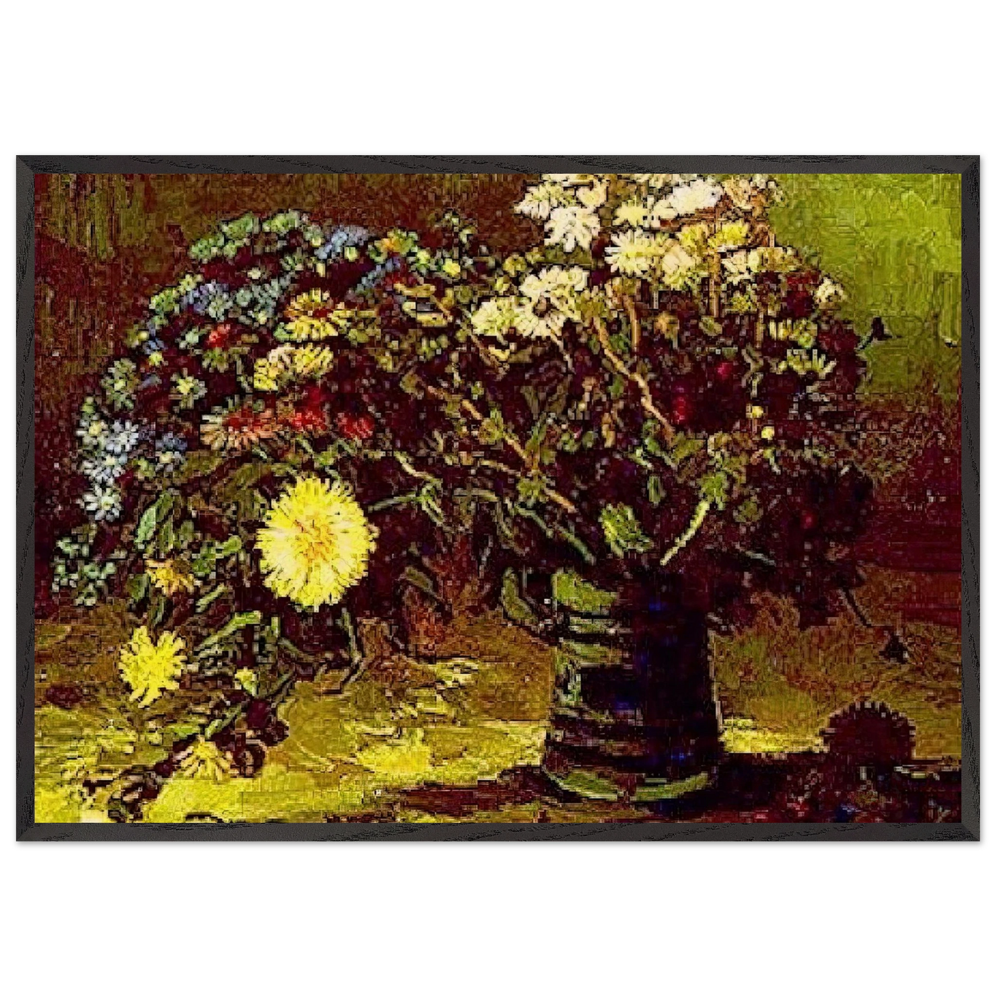 Vase with Daisies - Vincent van Gogh 70x100 cm / 28x40 inches Framed Art Print – Black Wooden Frame
