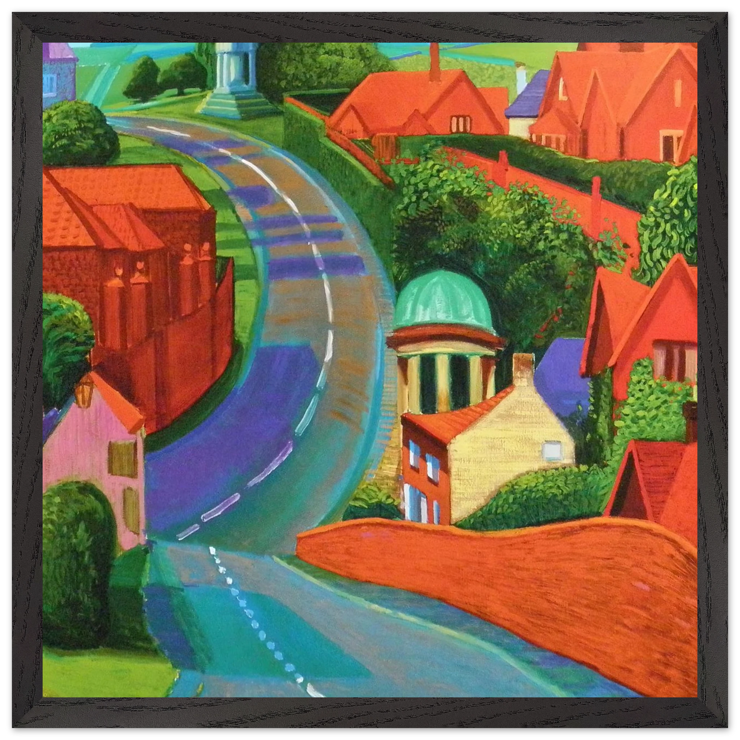David Hockney - The Road to York Through Sledmere - 20x25 cm / 8x10 inches - Premium Wooden Framed Poster With Fine Art Paper-canvas - White frame