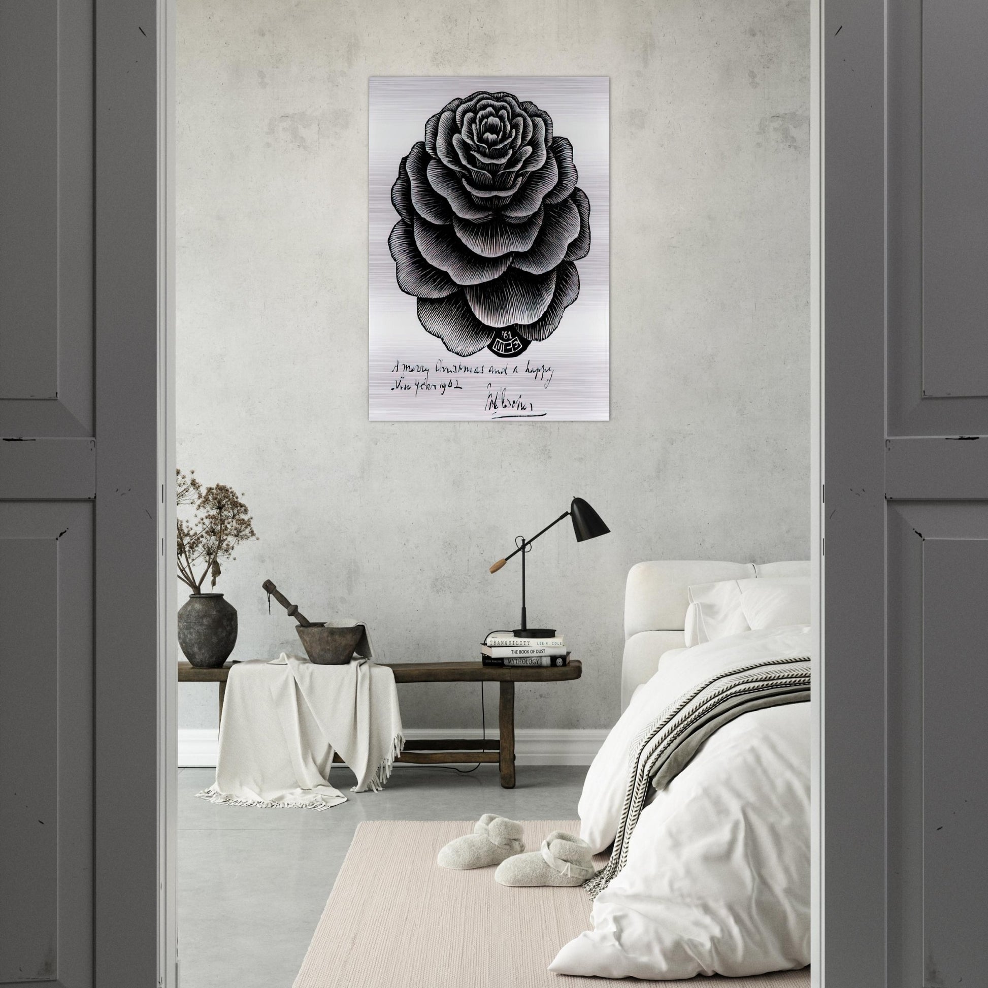 MERRY CHRISTMAS HAPPY NEW YEAR - MC Escher Brushed Aluminum Print - 70x100 cm / 28x40 inches | MC Escher Aluminum Print | MC Escher Prints