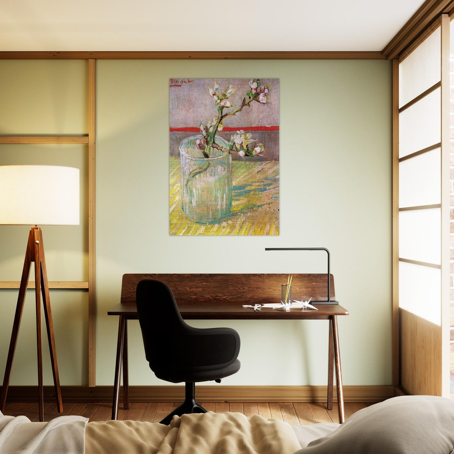 Blossoming Almond Branch in a Glass - Vincent van Gogh Brushed Aluminum Print - 70x100 cm / 28x40 inches | Vincent van Gogh Aluminum Print | Vincent van Gogh Prints