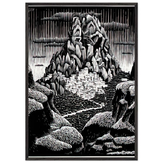 PENTEDATTIO CALABRIA JANUARY 1930 1930 - MC Escher 70x100 cm / 28x40 inches Framed Art Print – Black Wooden Frame | Maurits Cornelis Escher Prints