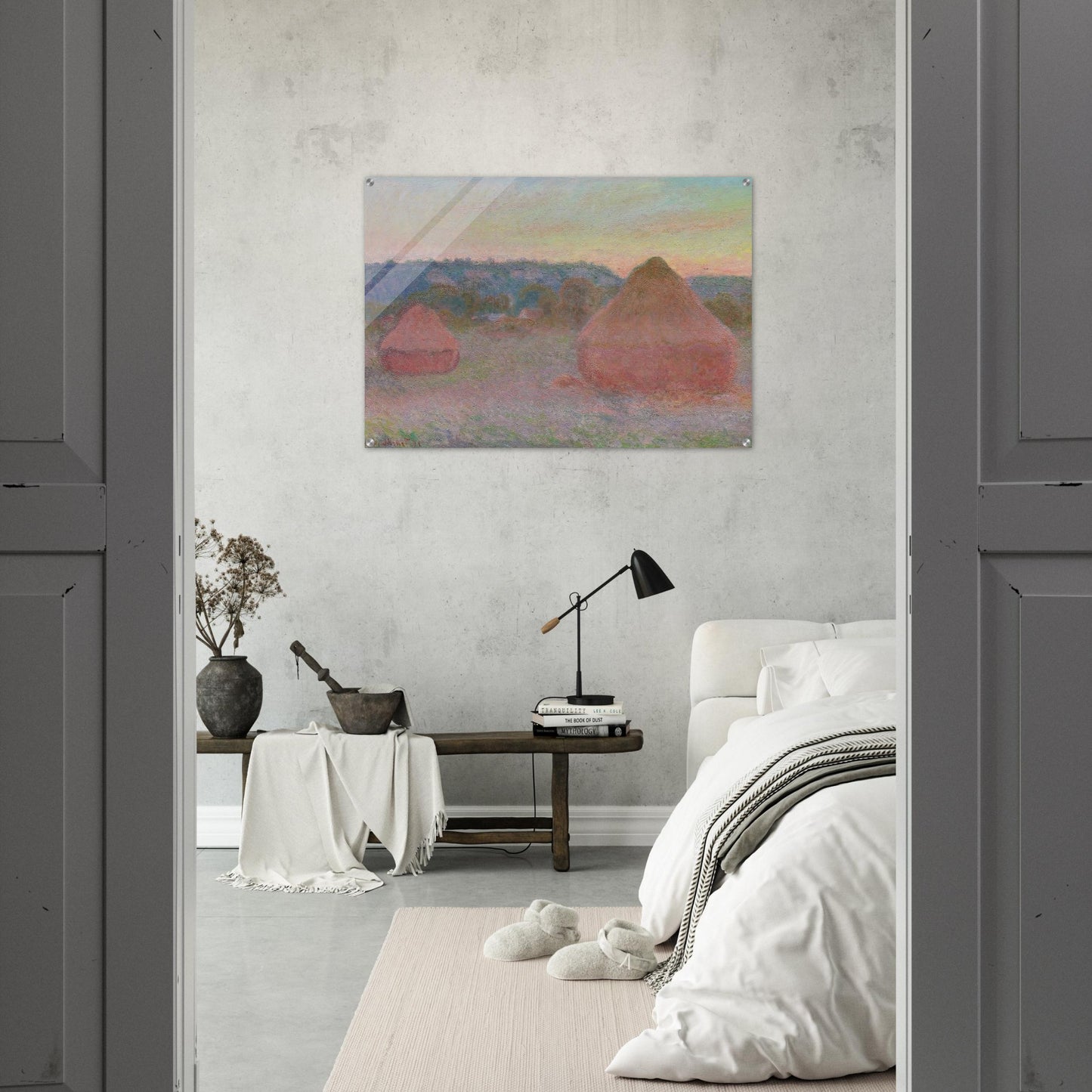 Stacks of Wheat End of Day, Autumn - claude monet Acrylic Print - 70x100 cm / 28x40″ inches | claude monet Wall Art | claude monet Prints