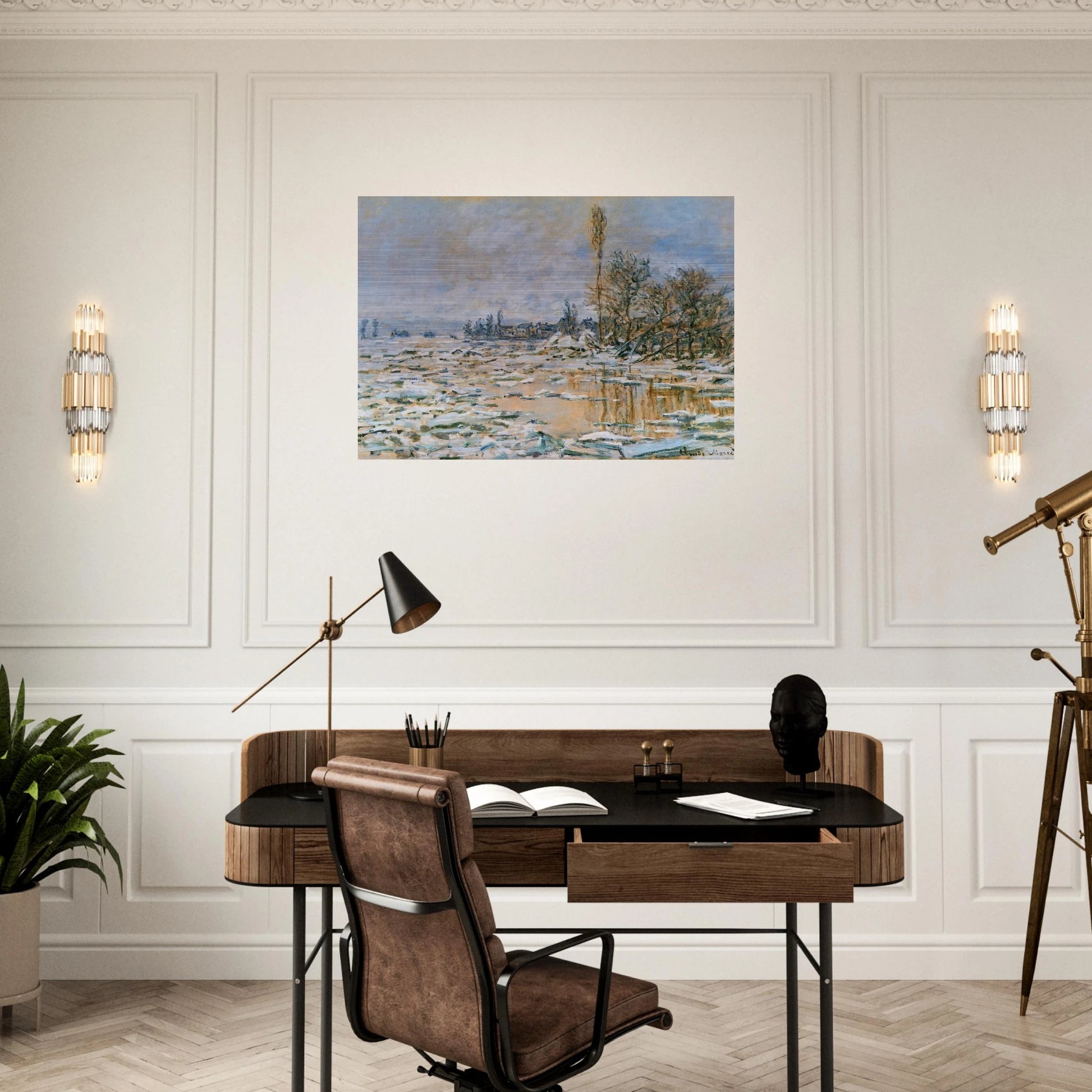 Breakup of Ice, Lavacourt, Grey Weather - claude monet Brushed Aluminum Print - 70x100 cm / 28x40 inches | claude monet Aluminum Print | claude monet Prints
