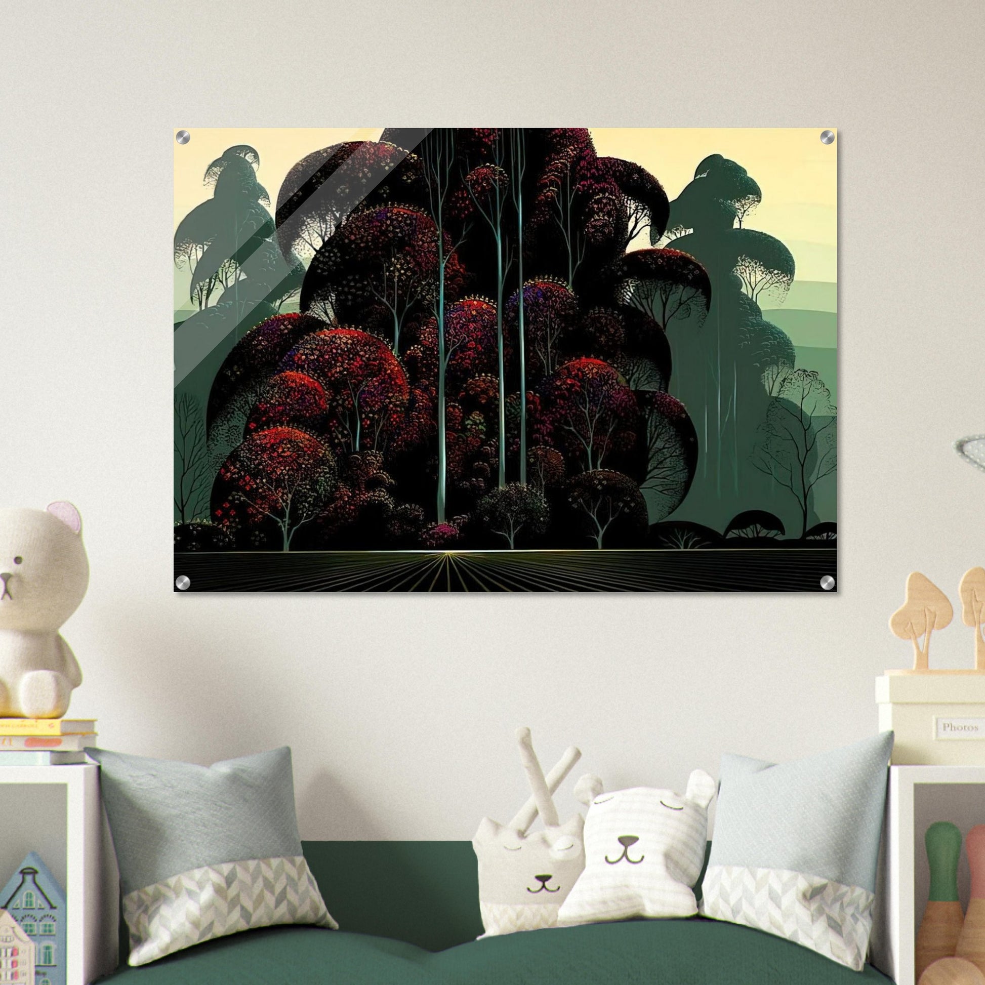 Crimson Autumn - Eyvind Earle Acrylic Print - 70x100 cm / 28x40″ inches