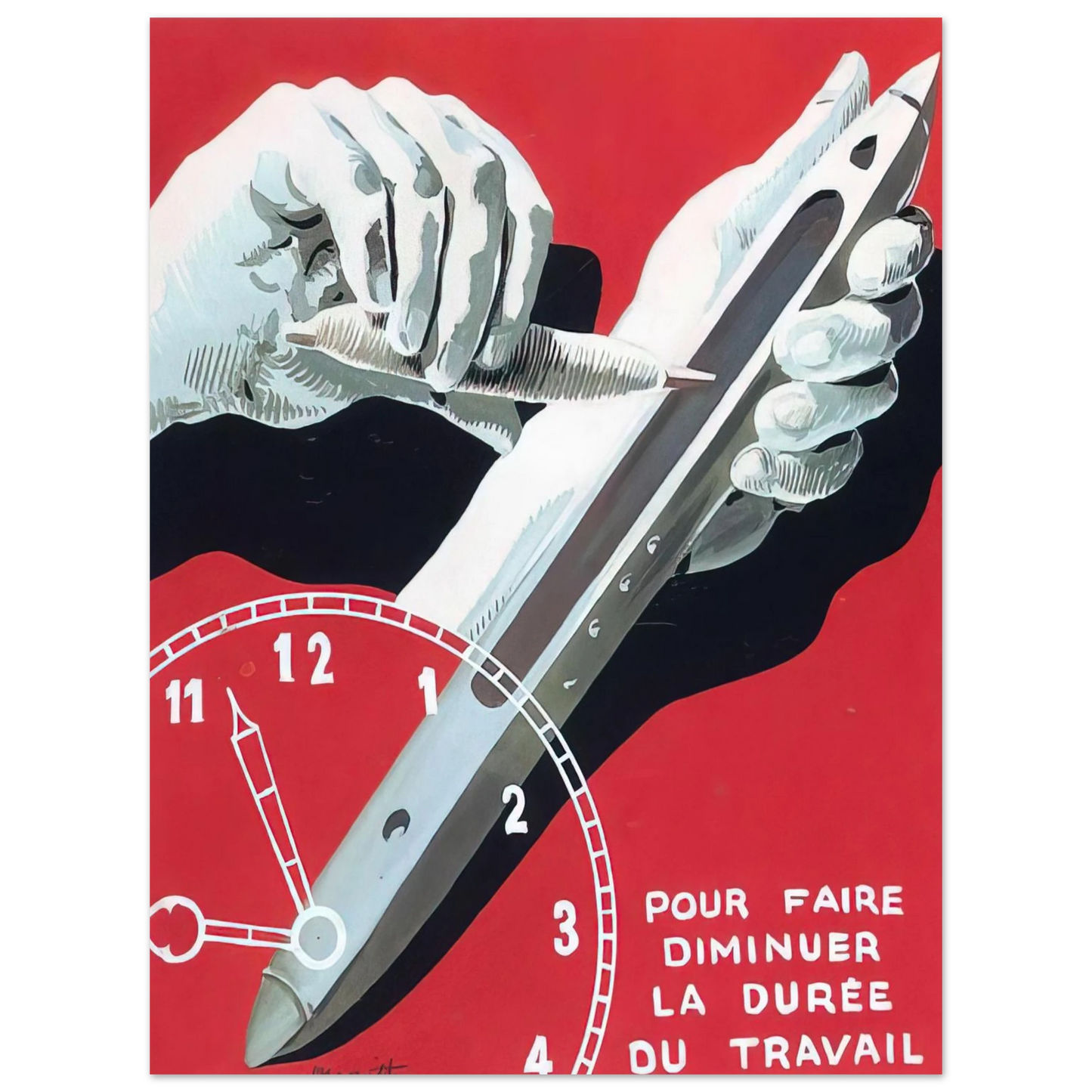 Rene Magritte - PROJECT OF POSTER THE CENTER OF TEXTILE WORKERS IN BELGIUM TO REDUCE WORKING HOURS 1938  75x100 cm / 30x40inches Fine Art Poster