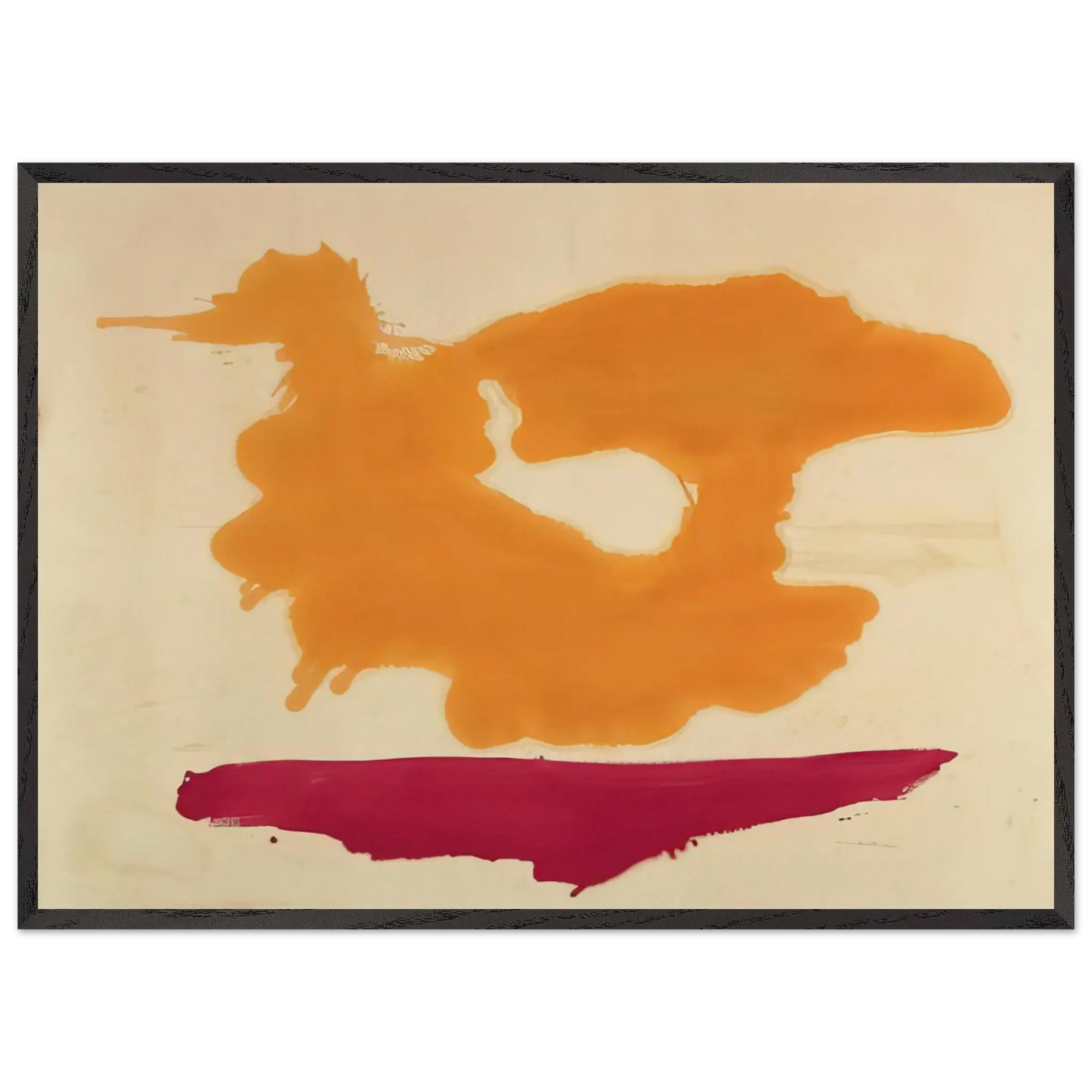 Helen Frankenthaler - Only Orange - 1963 Wall art - 28x43  cm / XL (11x17 Inches) - Premium Wooden Framed Poster With Fine Art Paper - Black frame