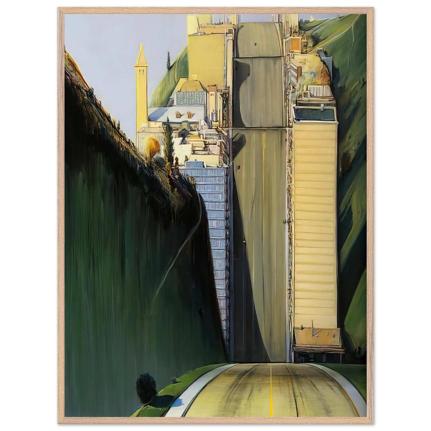 Wayne Thiebaud - Park Place - 1993 Wall Art - 30x40 cm / 12x16 inches - Premium Wooden Framed Poster With Fine Art Paper-canvas - Black frame