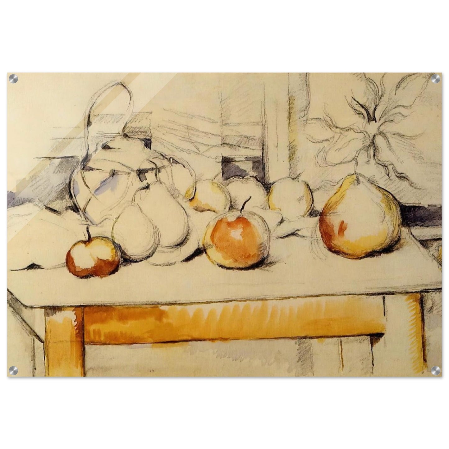 Pot of Ginger and Fruits on a Table - Paul Cézanne Acrylic Print - 70x100 cm / 28x40″ inches