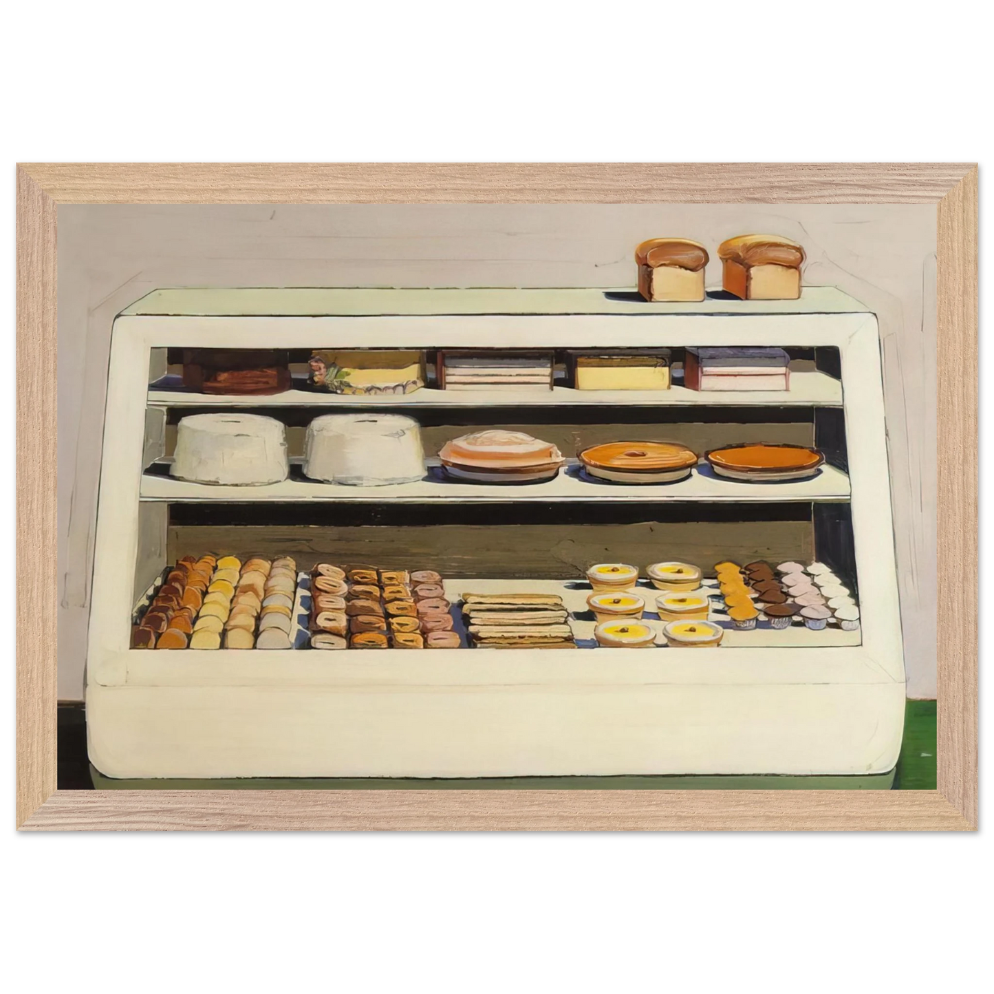 Wayne Thiebaud - Bakery Counter - 1962 Wall Art - 60x80 cm / 24x32 inches - Premium Wooden Framed Poster With Fine Art Paper - Black frame