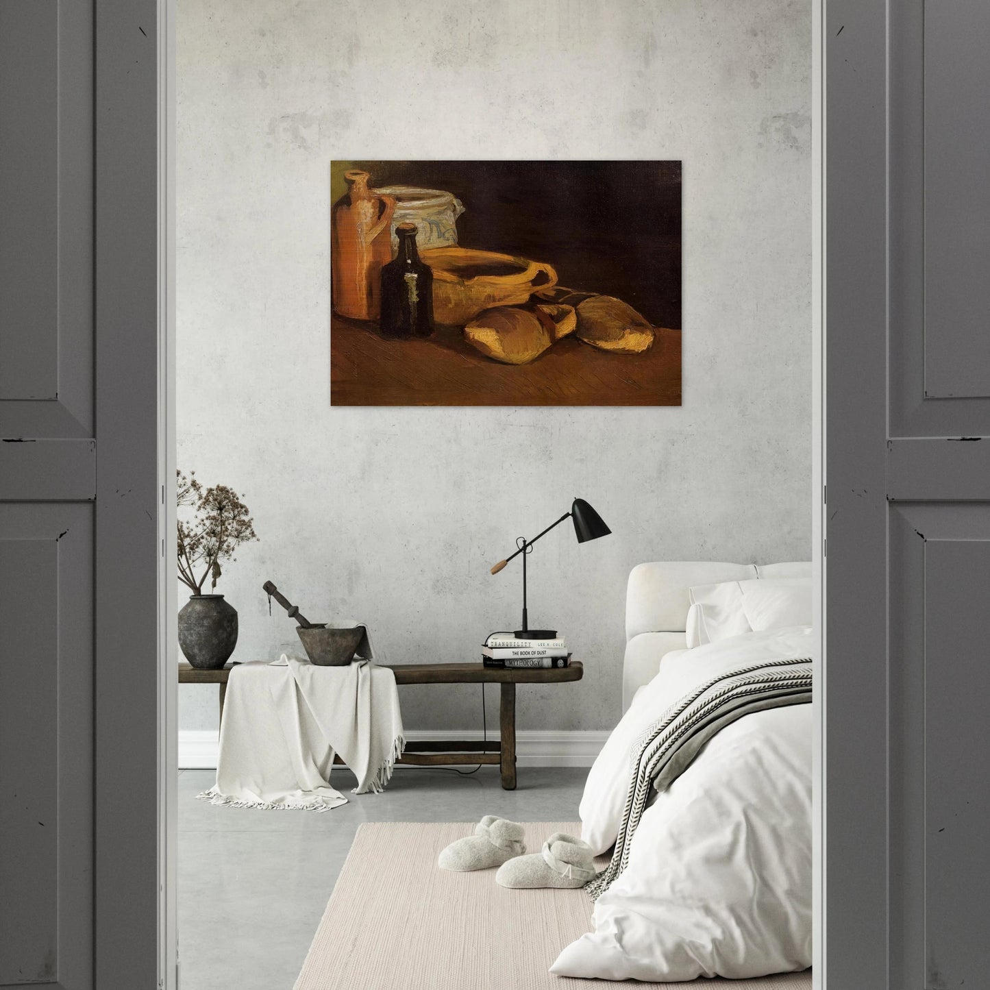 Still Life with Clogs and Pots - Vincent van Gogh Brushed Aluminum Print - 70x100 cm / 28x40 inches | Vincent van Gogh Aluminum Print | Vincent van Gogh Prints