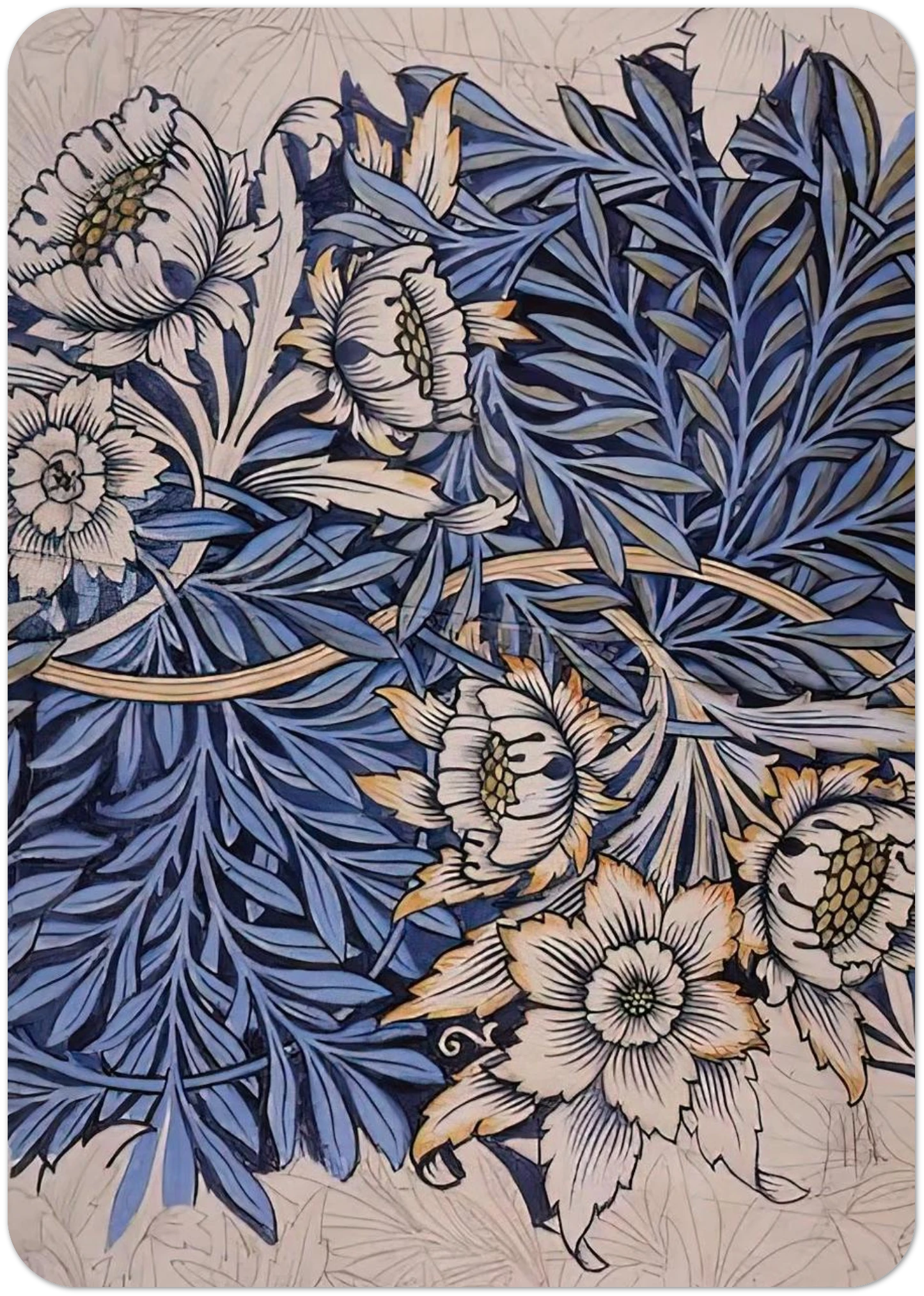 DESIGN FOR TULIP AND WILLOW INDIGO DISCHARGE WOOD BLOCK PRINTED FABRIC 1873 By William Morris Pack of 10 Post Cards | William Morris Post Cards | A6 (10.5 x 14.8 cm) - 4.1 x 5.8 inches