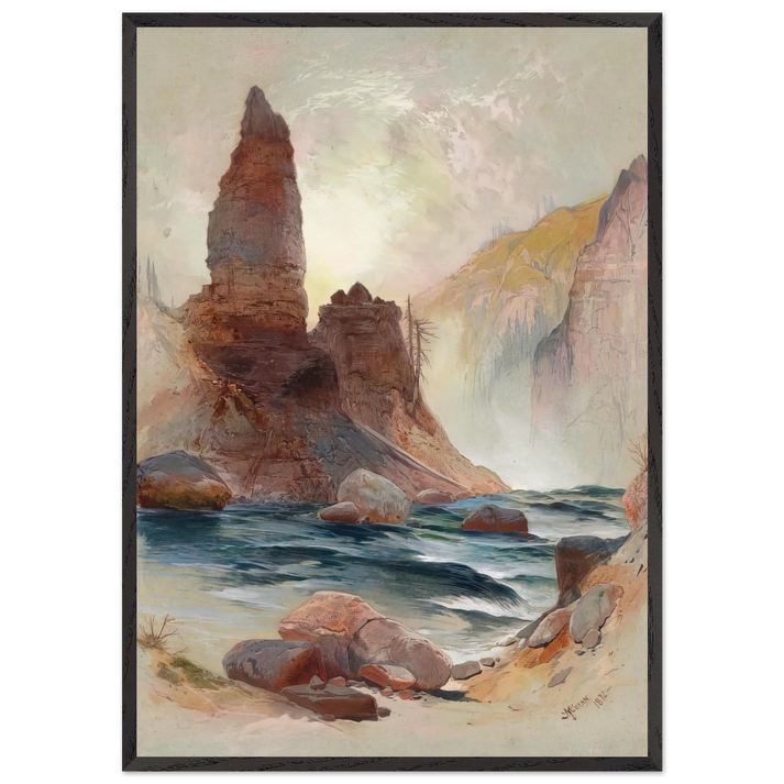 Tower Falls Yellowstone - Thomas Moran 70x100 cm / 28x40 inches Framed Art Print – Black Wooden Frame