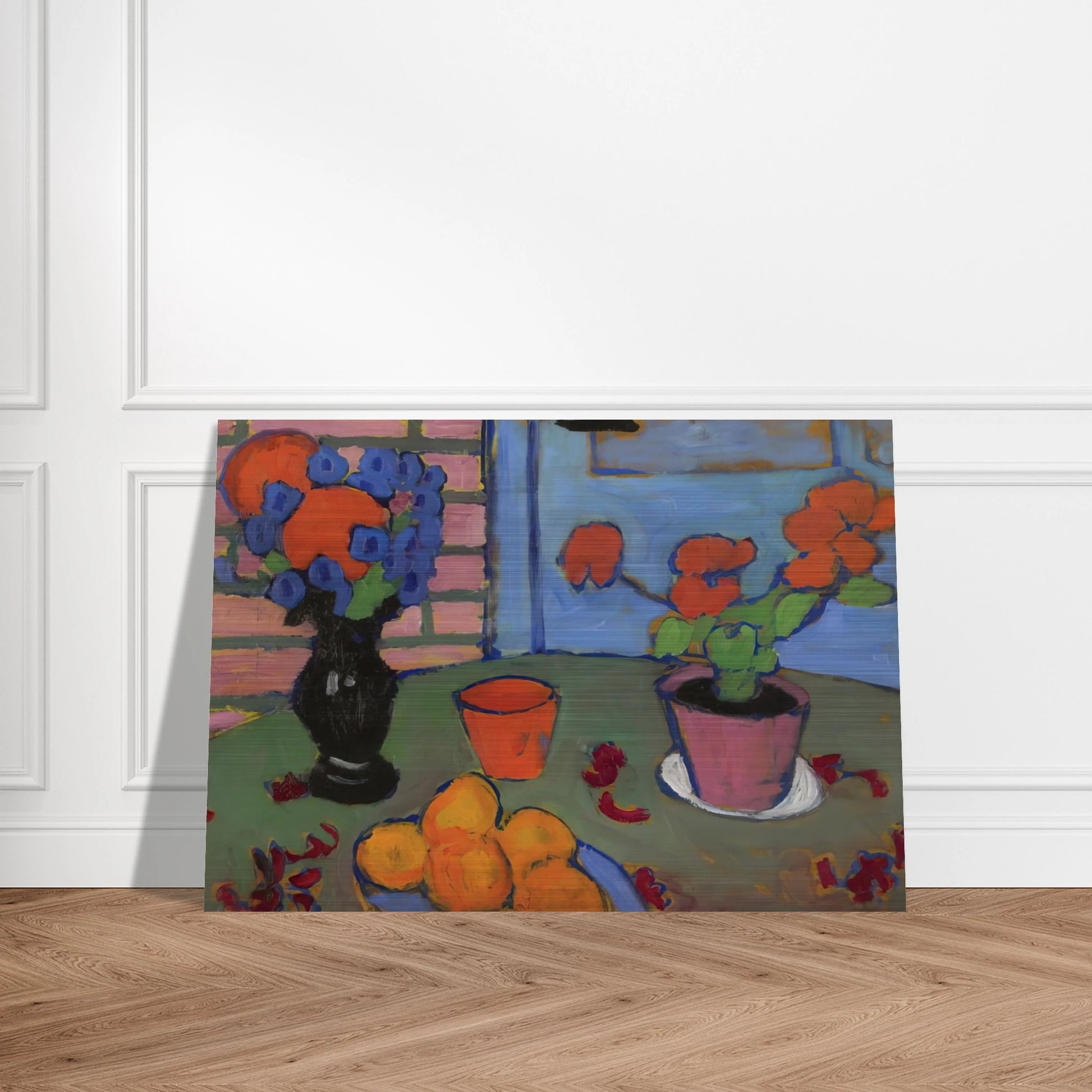 STILL LIFE WITH FLOWERS AND ORANGES 1909 - Alexej von Jawlensky Brushed Aluminum Print - 70x100 cm / 28x40 inches | Alexej von Jawlensky Aluminum Print | Alexej von Jawlensky Prints