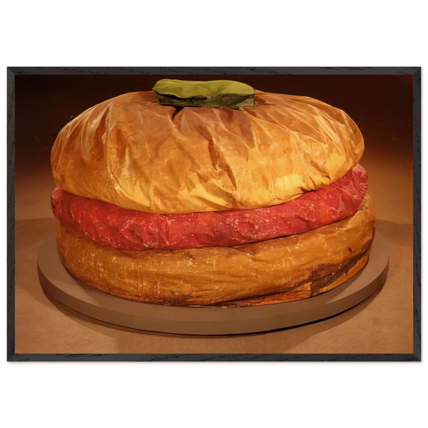FLOOR BURGER GIANT HAMBURGER 1962 - Claes Oldenburg 70x100 cm / 28x40 inches Framed Art Print – Black Wooden Frame
