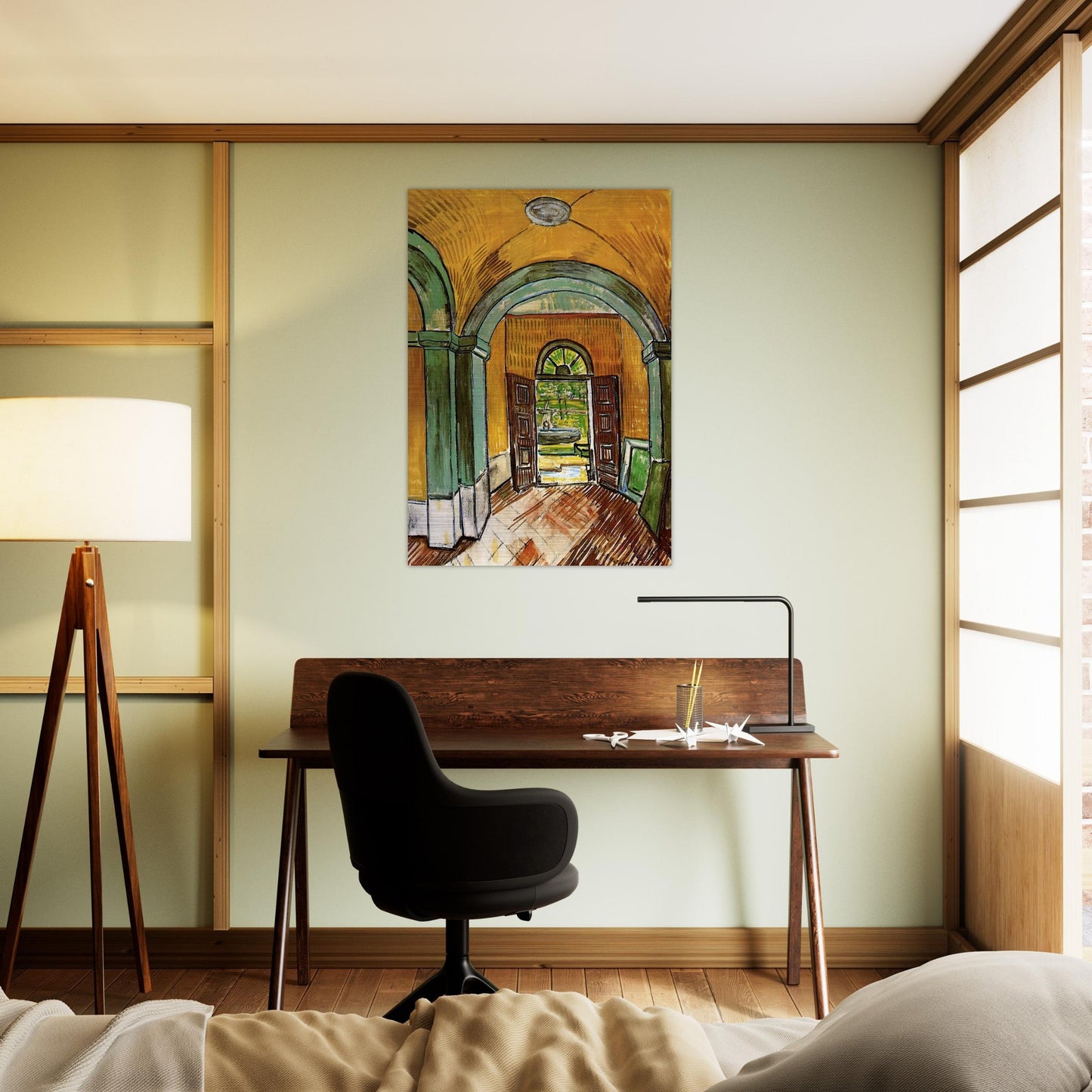 The Entrance Hall of Saint-Paul Hospital - Vincent van Gogh Brushed Aluminum Print - 70x100 cm / 28x40 inches | Vincent van Gogh Aluminum Print | Vincent van Gogh Prints