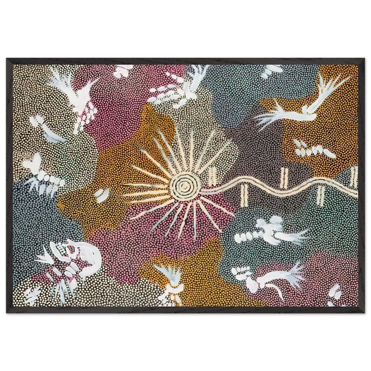 Lightning Dreaming - 1999 - Clifford Possum Tjapaltjarri 70x100 cm / 28x40 inches Framed Art Print – Black Wooden Frame