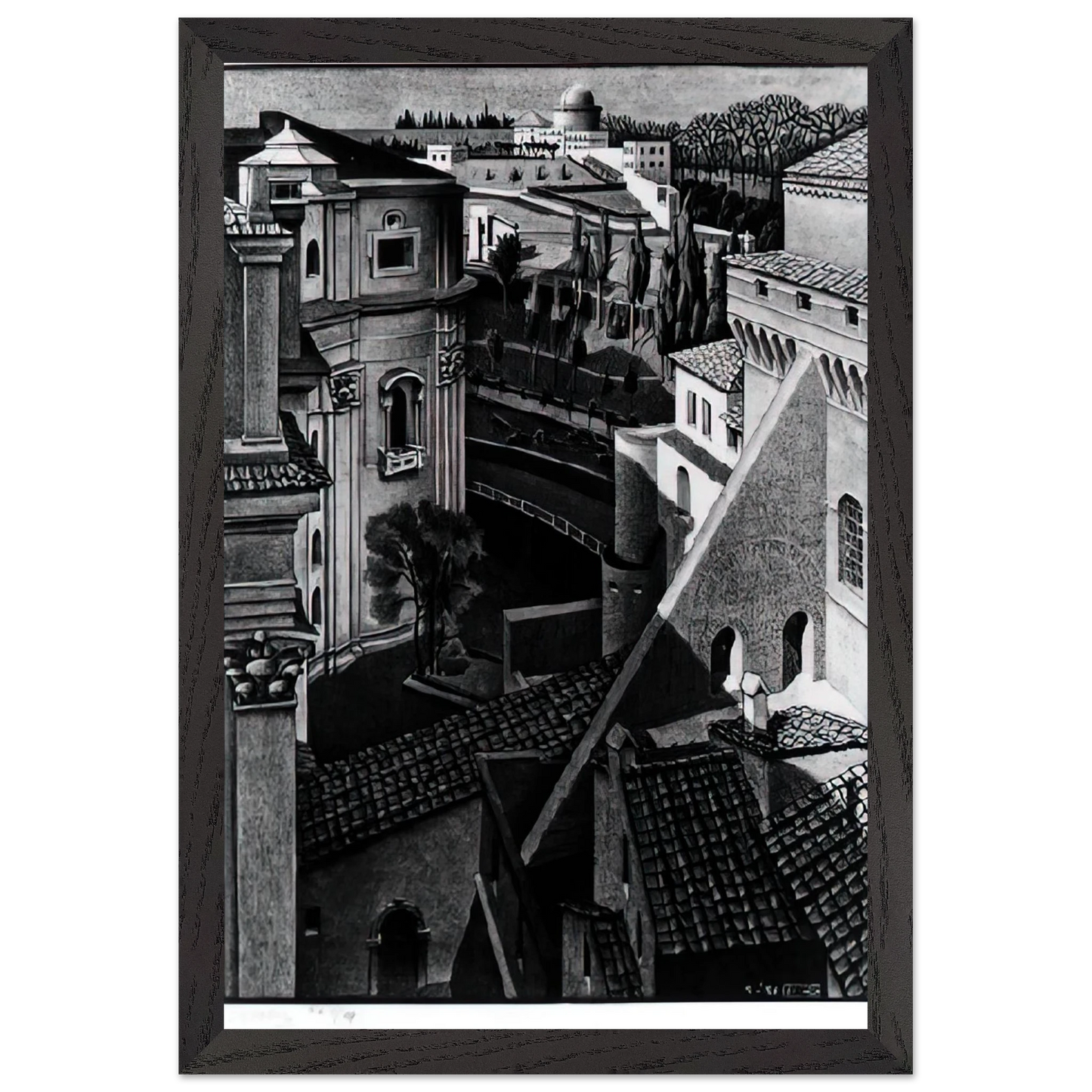 MC Escher - BERWEEN ST PETER AND SISTINE CHAPEL MARCH 1936 1936 Wall Art - 30x40 cm / 12x16 inches - Premium Wooden Framed Poster With Fine Art Paper-canvas - Wood frame