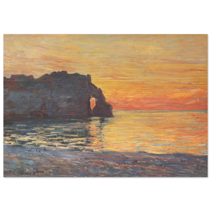 Etretat, Cliff of d`Aval, Sunset - claude monet Brushed Aluminum Print - 70x100 cm / 28x40 inches | claude monet Aluminum Print | claude monet Prints