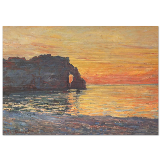Etretat, Cliff of d`Aval, Sunset - claude monet Brushed Aluminum Print - 70x100 cm / 28x40 inches | claude monet Aluminum Print | claude monet Prints