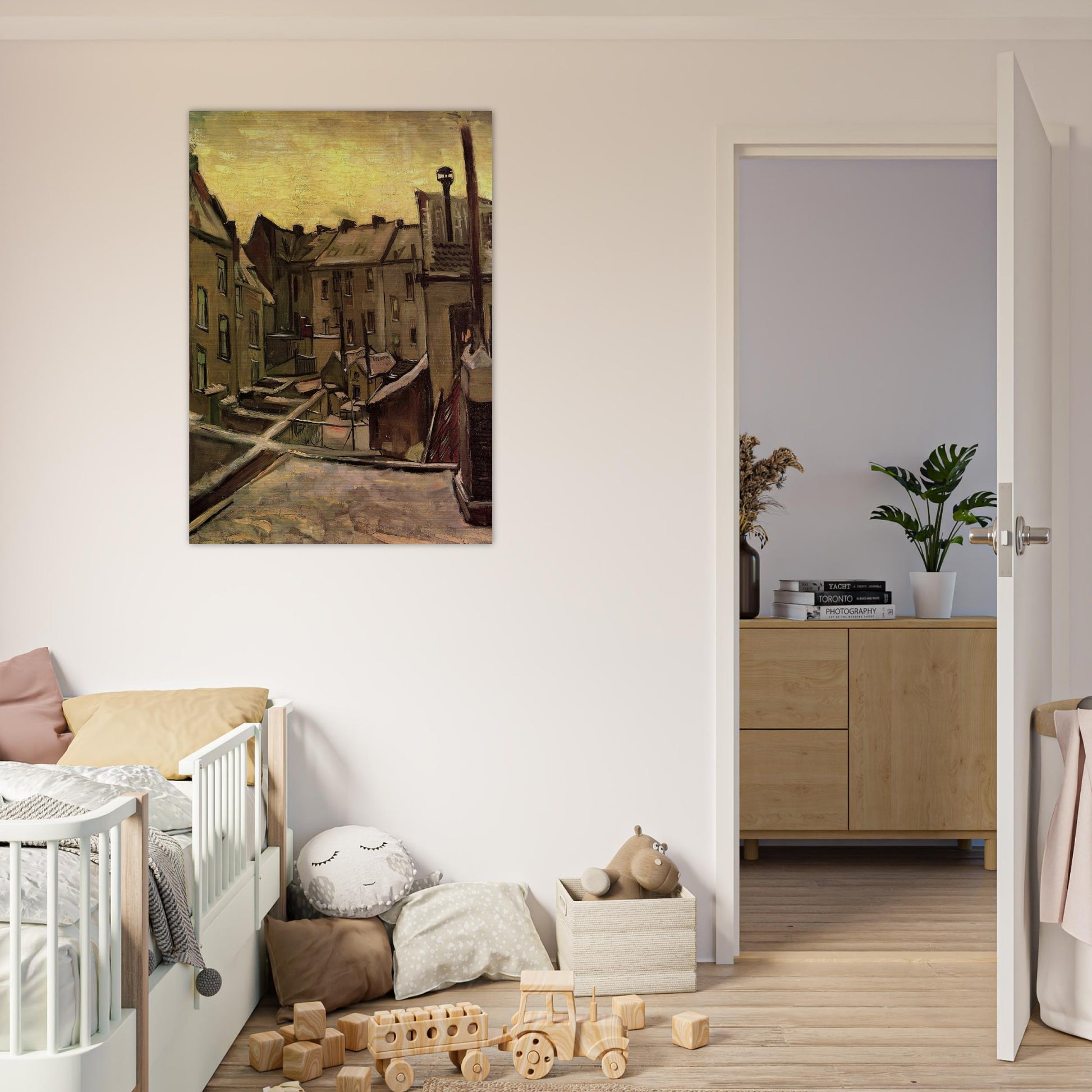 Backyards of Old Houses in Antwerp in the Snow - Vincent van Gogh Brushed Aluminum Print - 70x100 cm / 28x40 inches | Vincent van Gogh Aluminum Print | Vincent van Gogh Prints