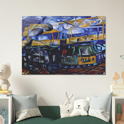 Airplane over train - 1913 - Natalia Goncharova Acrylic Print - 70x100 cm / 28x40″ inches