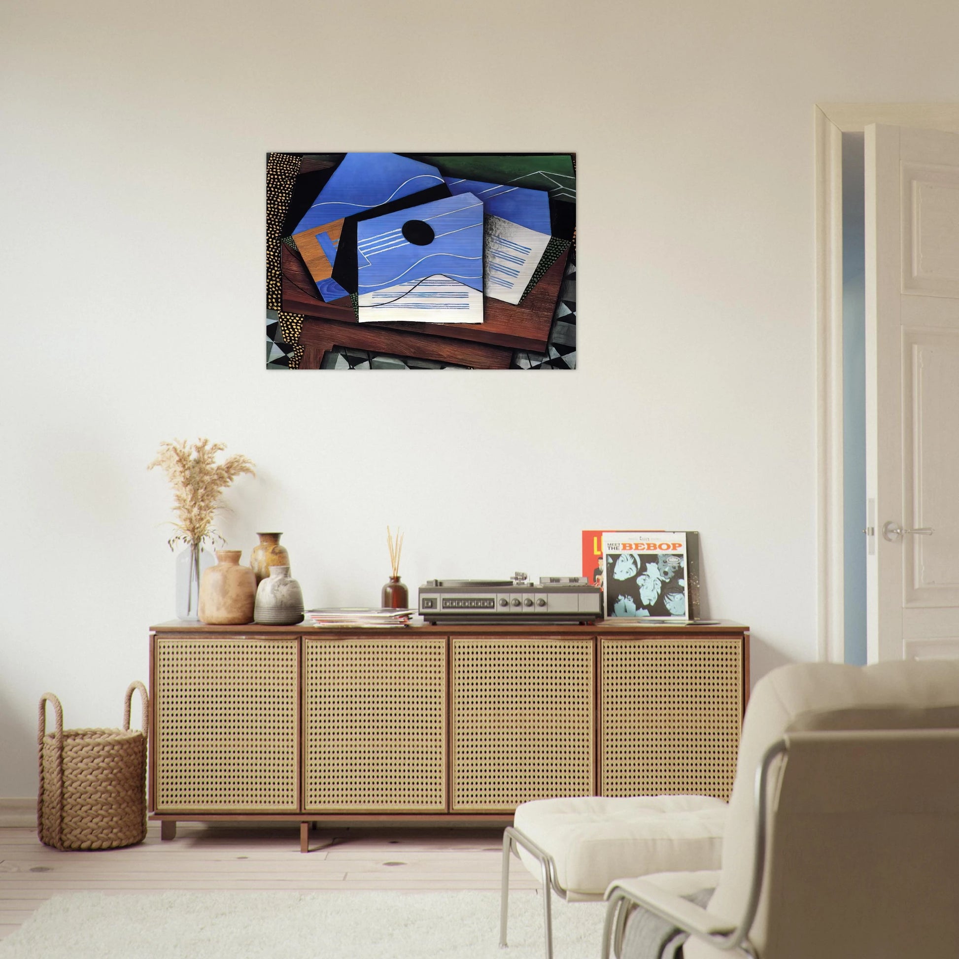 GUITAR ON A TABLE 1915 - Juan Gris Brushed Aluminum Print - 70x100 cm / 28x40 inches | Juan Gris Aluminum Print | Juan Gris Prints