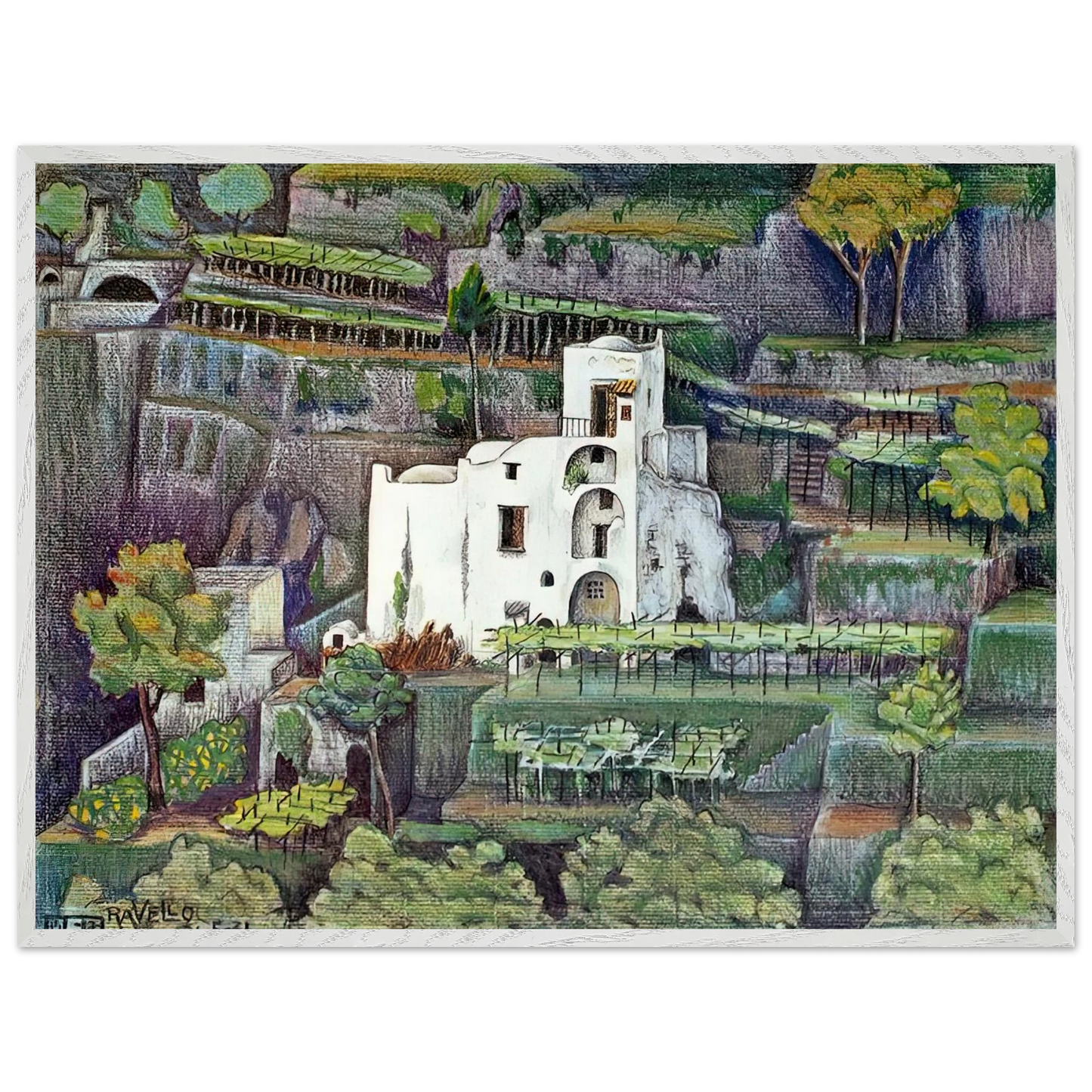MC Escher - FARMHOUSE RAVELLO COLOUR Wall Art - 60x80 cm / 24x32 inches - Premium Wooden Framed Poster With Fine Art Paper-canvas - Wood frame