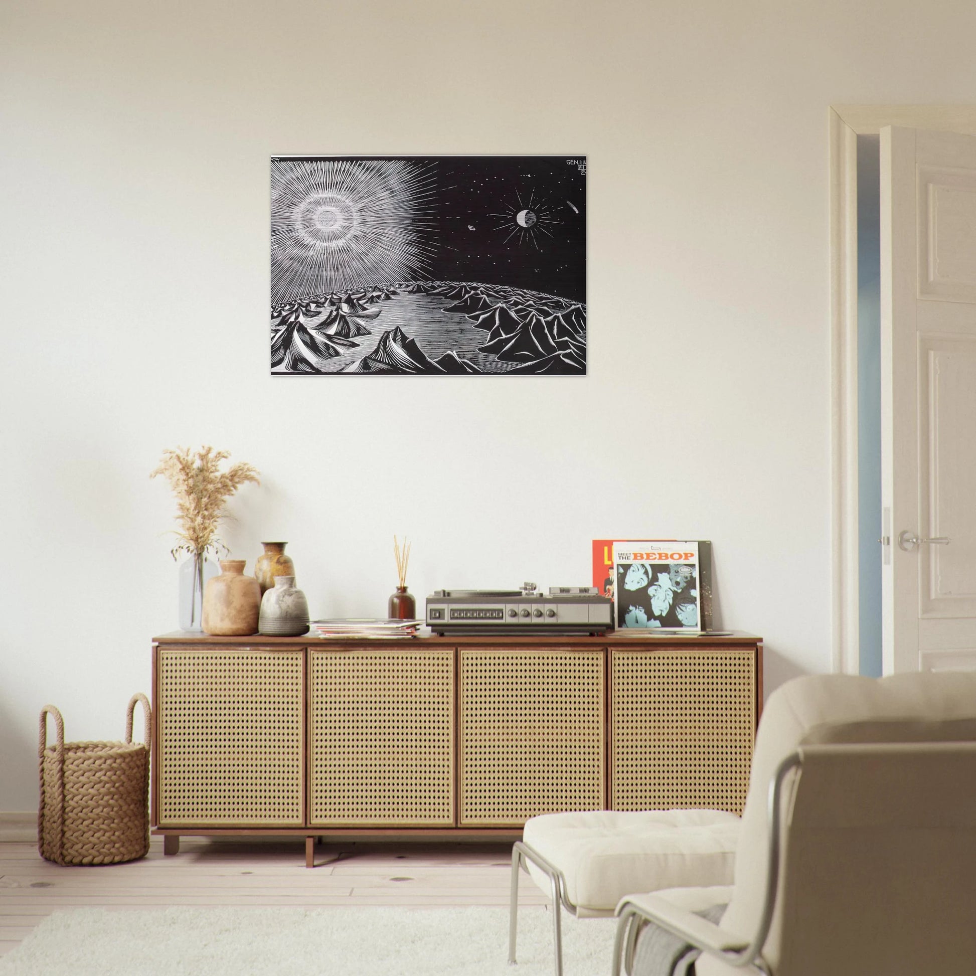 THE 4TH DAY OF THE CREATION - MC Escher Brushed Aluminum Print - 70x100 cm / 28x40 inches | MC Escher Aluminum Print | MC Escher Prints | Maurits Cornelis Escher Prints