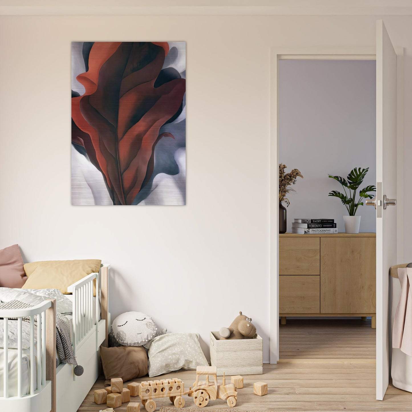 Large Dark Red Leaves on White - Georgia O'Keeffe Brushed Aluminum Print - 70x100 cm / 28x40 inches | Georgia O'Keeffe Aluminum Print | Georgia O'Keeffe Prints