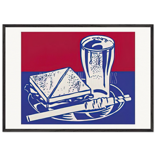 SANDWICH AND SODA 1964 - Roy Lichtenstein 70x100 cm / 28x40 inches Framed Art Print – Black Wooden Frame