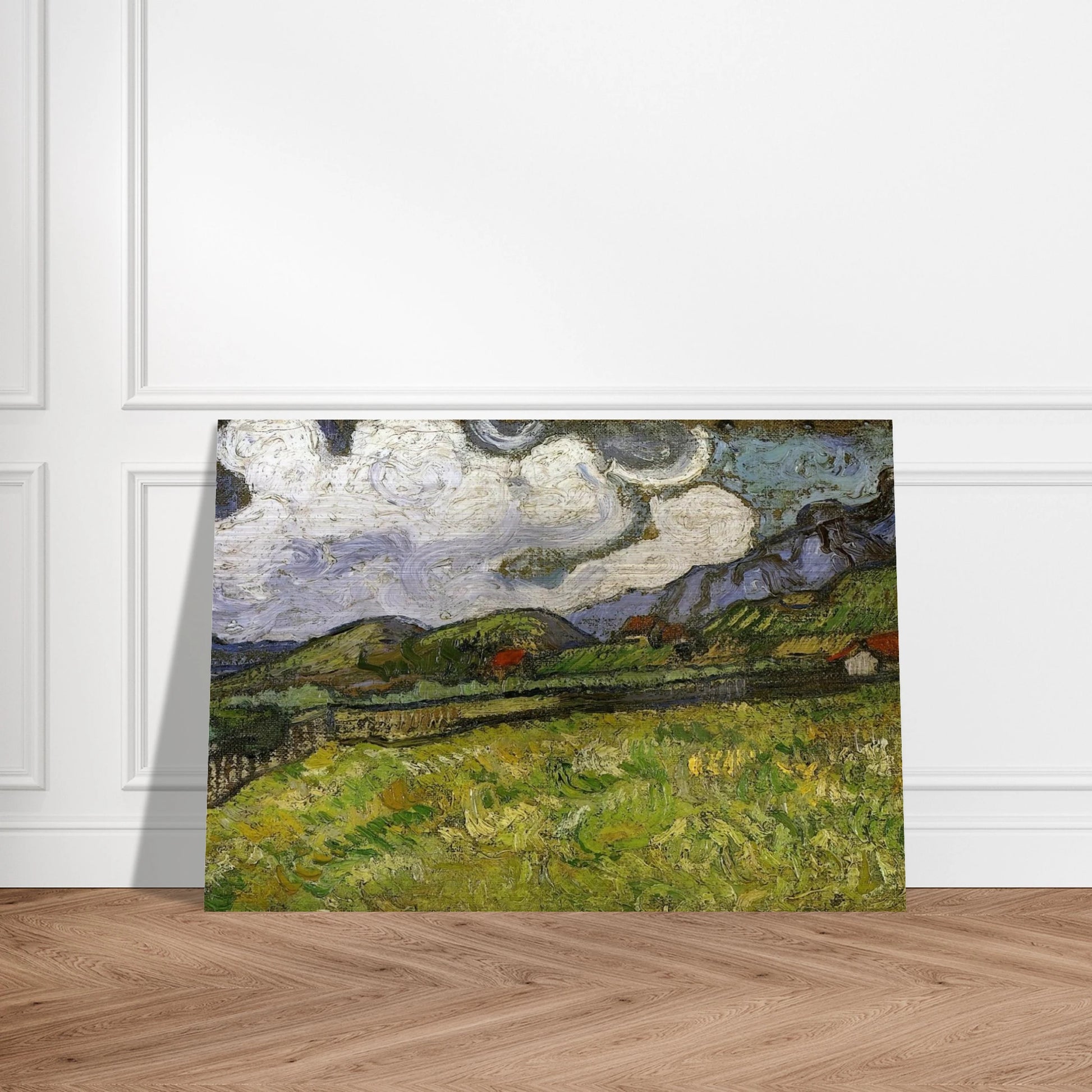 Wheat Field behind Saint-Paul Hospital with a Reaper - Vincent van Gogh Brushed Aluminum Print - 70x100 cm / 28x40 inches | Vincent van Gogh Aluminum Print | Vincent van Gogh Prints