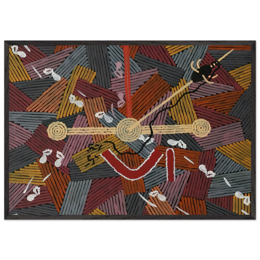 Mens Love Story - 1996 - Clifford Possum Tjapaltjarri 70x100 cm / 28x40 inches Framed Art Print – Black Wooden Frame