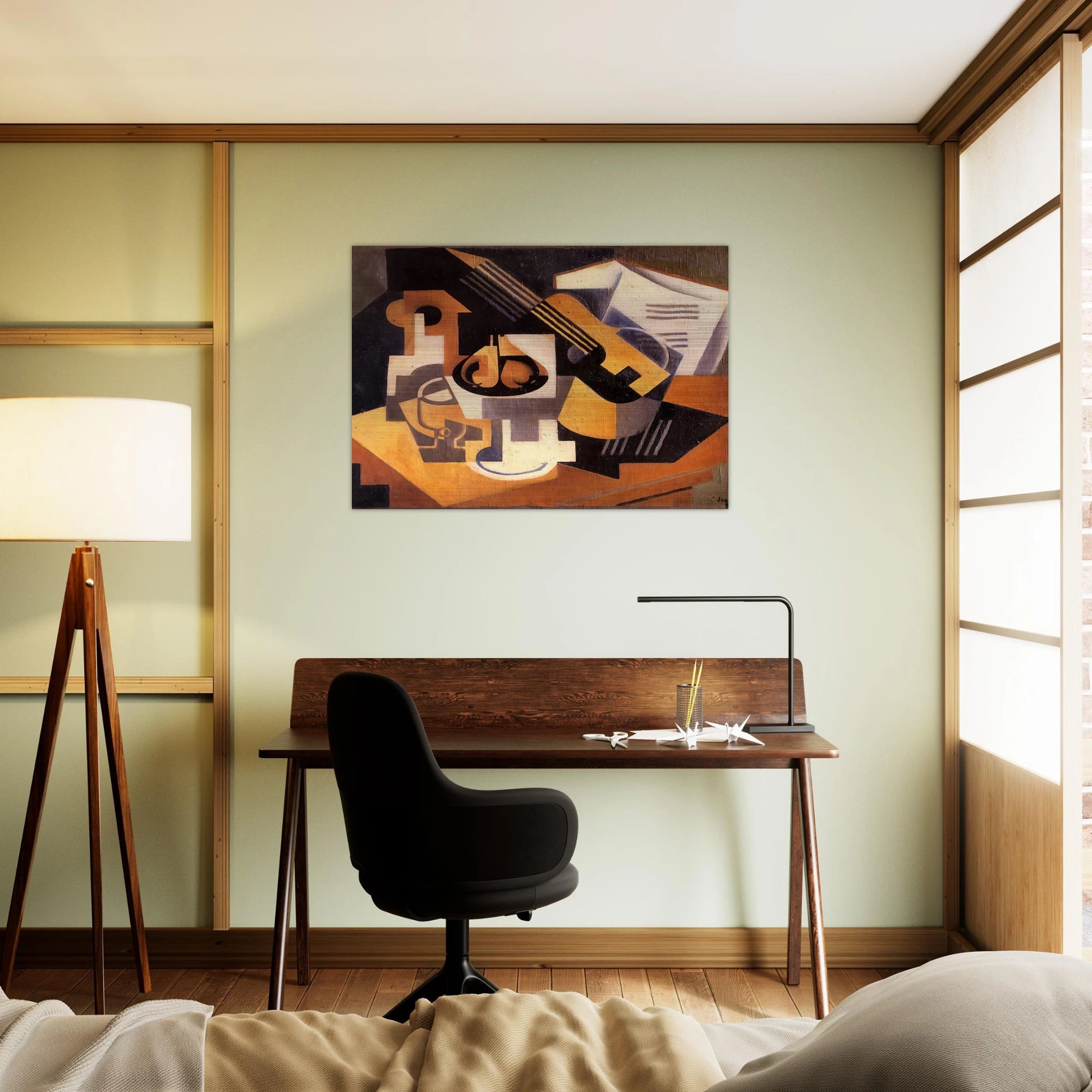 GUITAR AND FRUIT BOWL ON A TABLE 1918 - Juan Gris Brushed Aluminum Print - 70x100 cm / 28x40 inches | Juan Gris Aluminum Print | Juan Gris Prints