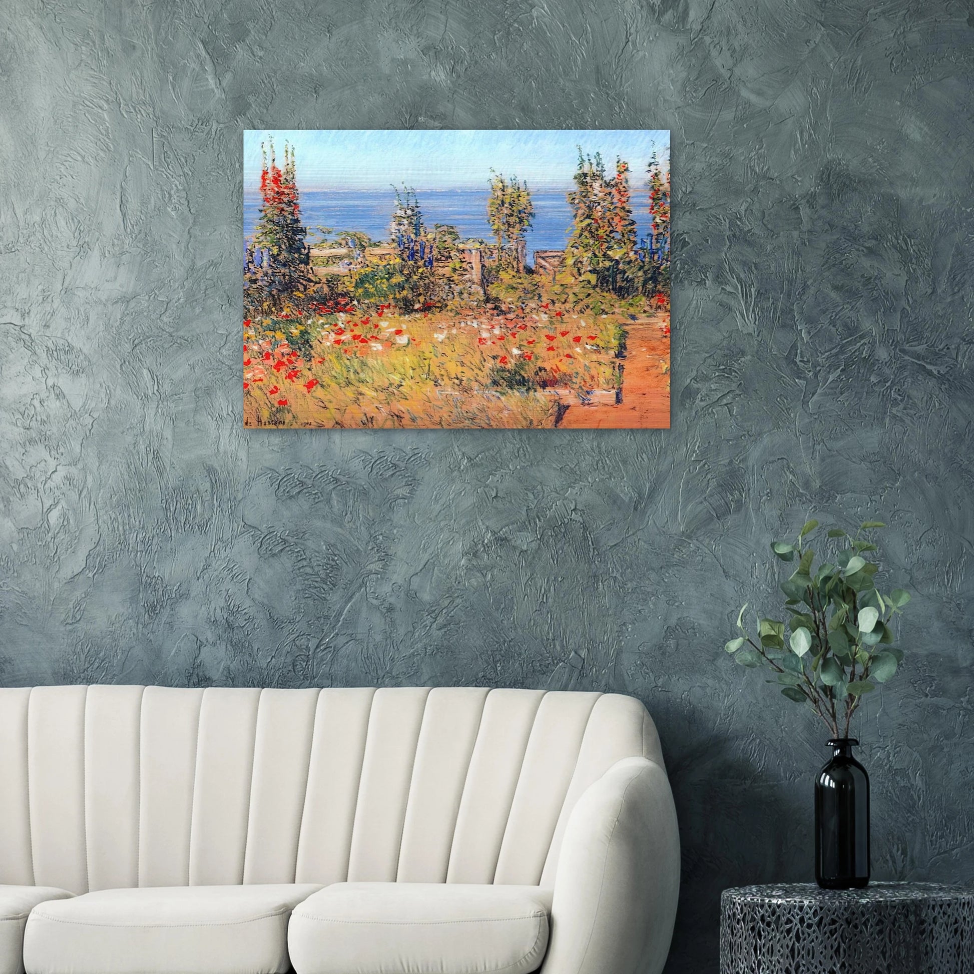 Hollyhocks, Isles of Shoals - Childe Hassam Brushed Aluminum Print - 70x100 cm / 28x40 inches | Childe Hassam Aluminum Print | Childe Hassam Prints