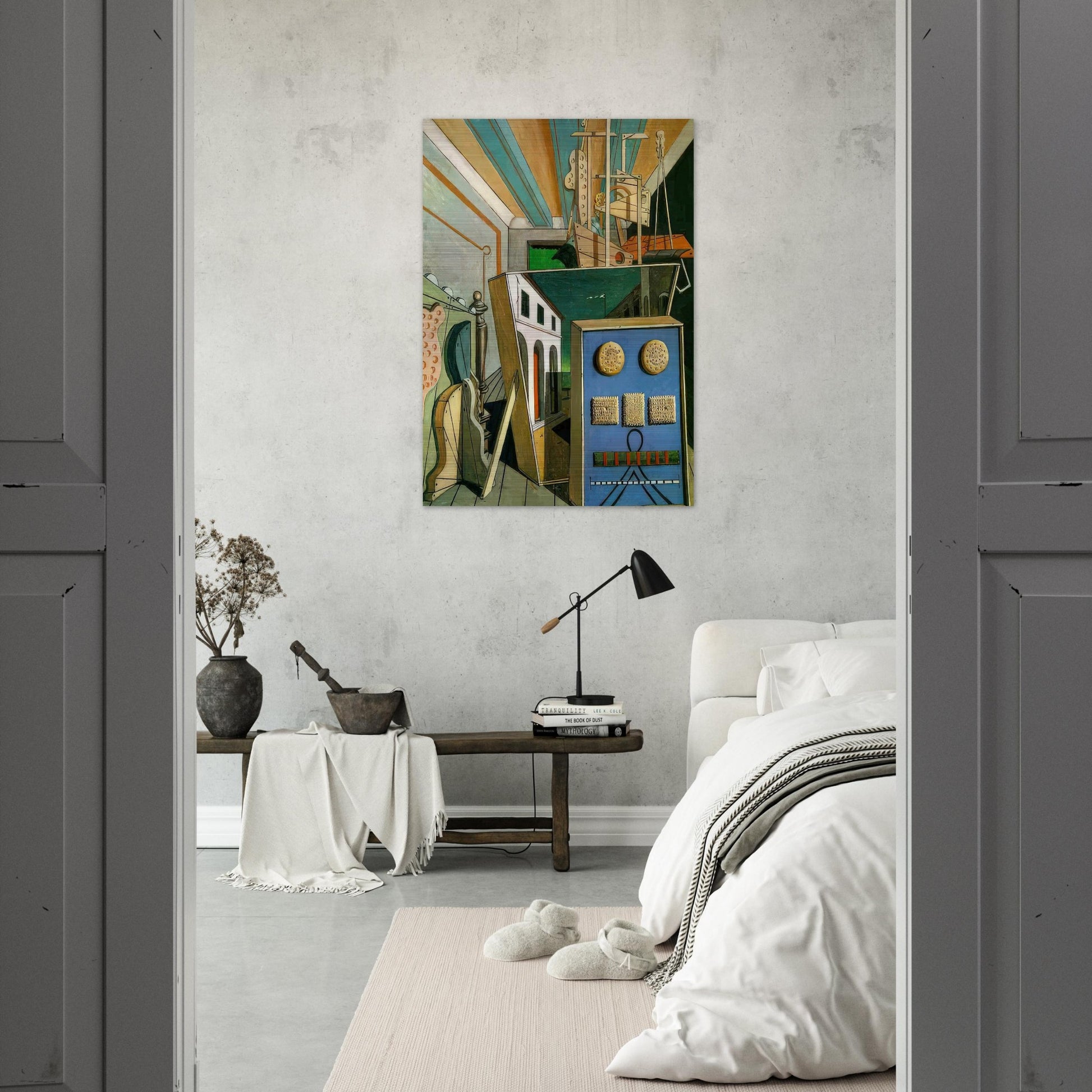 METAPHYSICAL INTERIOR WITH BISCUITS 1916 - Giorgio de Chirico Brushed Aluminum Print - 70x100 cm / 28x40 inches | Giorgio de Chirico Aluminum Print | Giorgio de Chirico Prints