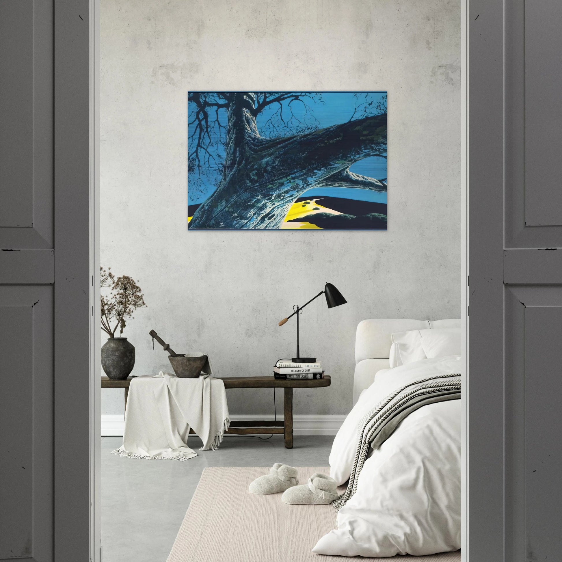 Distant Meadow - Eyvind Earle Brushed Aluminum Print - 70x100 cm / 28x40 inches | Eyvind Earle Aluminum Print | Eyvind Earle Prints