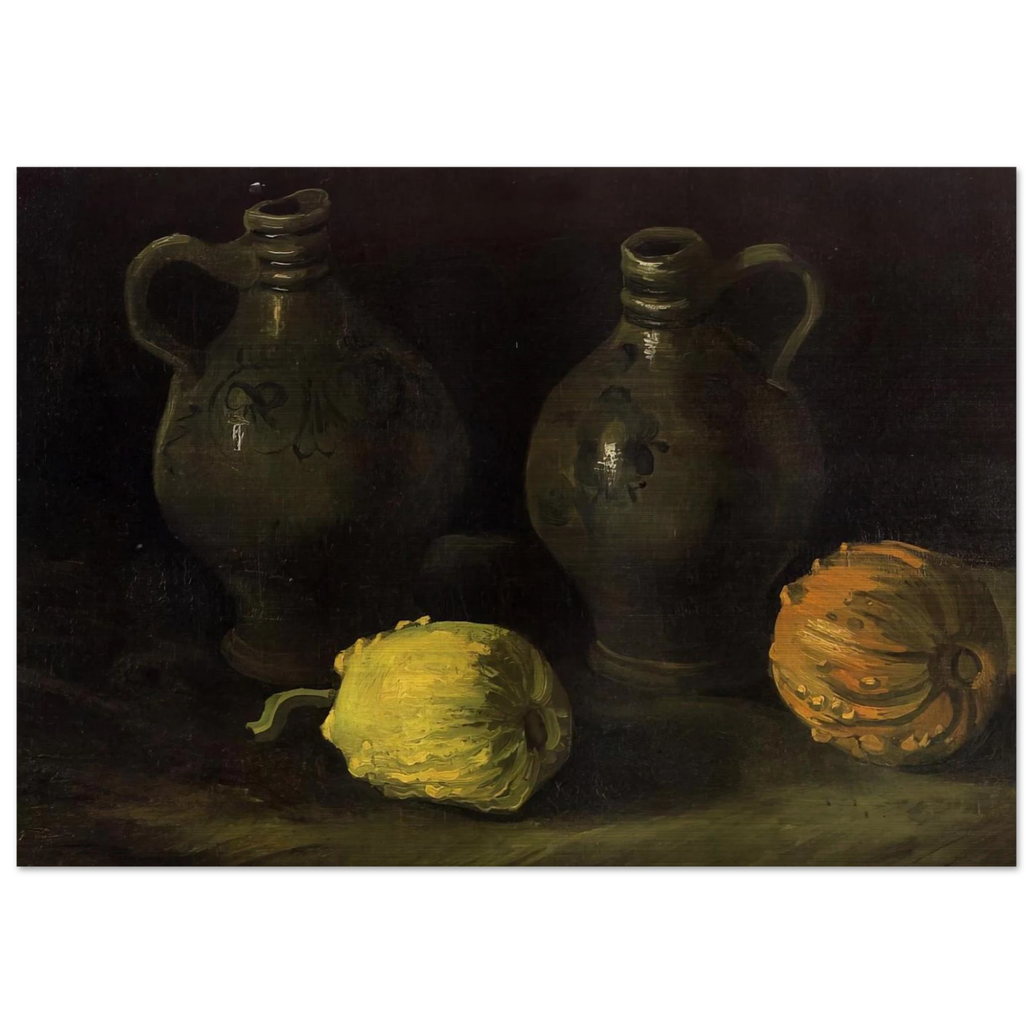Still Life with Two Jars and Two Pumpkins - Vincent van Gogh Brushed Aluminum Print - 70x100 cm / 28x40 inches | Vincent van Gogh Aluminum Print | Vincent van Gogh Prints