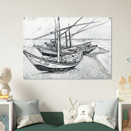 Fishing boats on the Beach at Les Saintes-Maries-de-la-Mer - Vincent van Gogh Acrylic Print - 70x100 cm / 28x40″ inches
