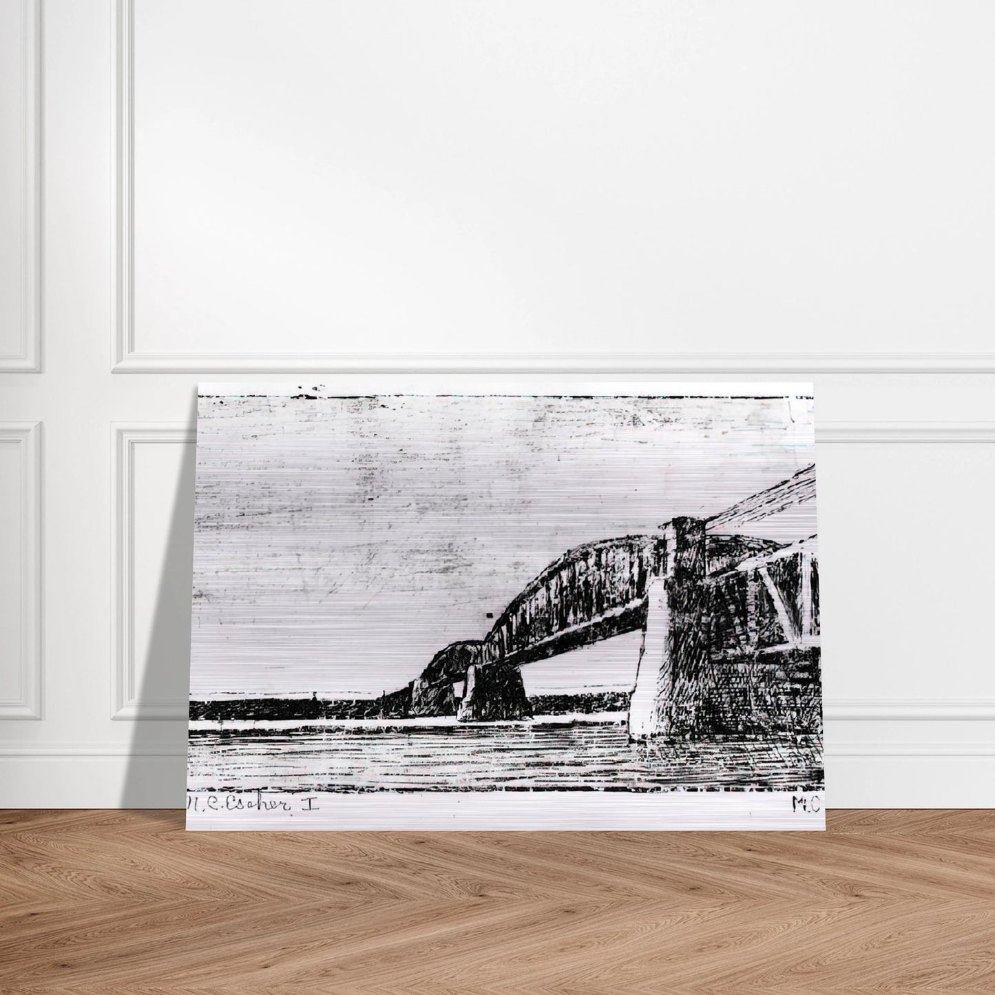 RAILWAY BRIDGE OOSTERBEEK - MC Escher Brushed Aluminum Print - 70x100 cm / 28x40 inches | MC Escher Aluminum Print | MC Escher Prints