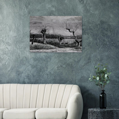 Landscape with Willows and Sun Shining Through the Clouds - Vincent van Gogh Brushed Aluminum Print - 70x100 cm / 28x40 inches | Vincent van Gogh Aluminum Print | Vincent van Gogh Prints