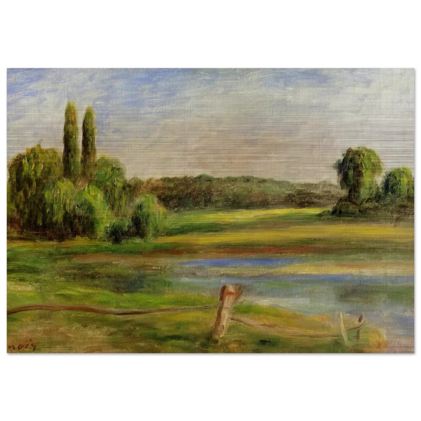 Landscape with Fence - Pierre-Auguste Renoir Brushed Aluminum Print - 70x100 cm / 28x40 inches | Pierre-Auguste Renoir Aluminum Print | Pierre-Auguste Renoir Prints