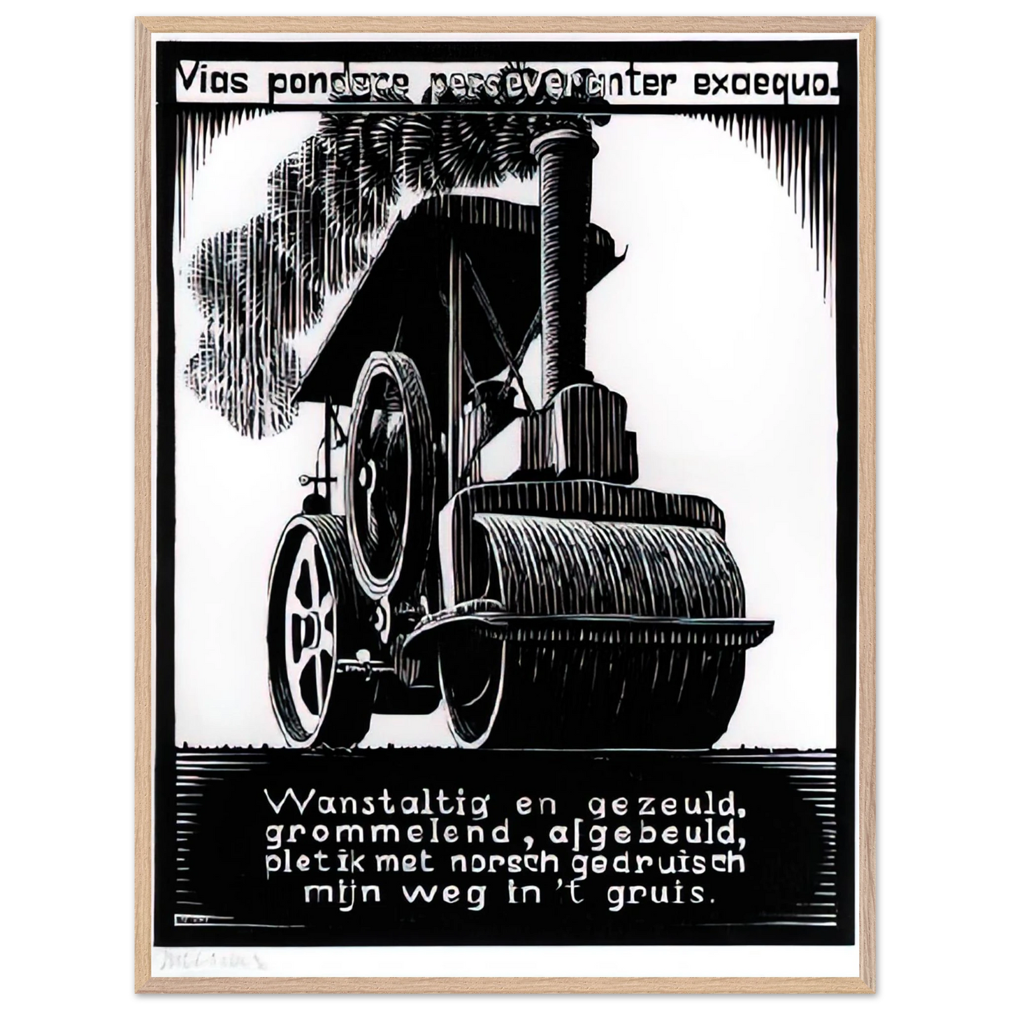 MC Escher - EMBLEMATA STEAMROLLER Wall Art - 60x80 cm / 24x32 inches - Premium Wooden Framed Poster With Fine Art Paper-canvas - White frame