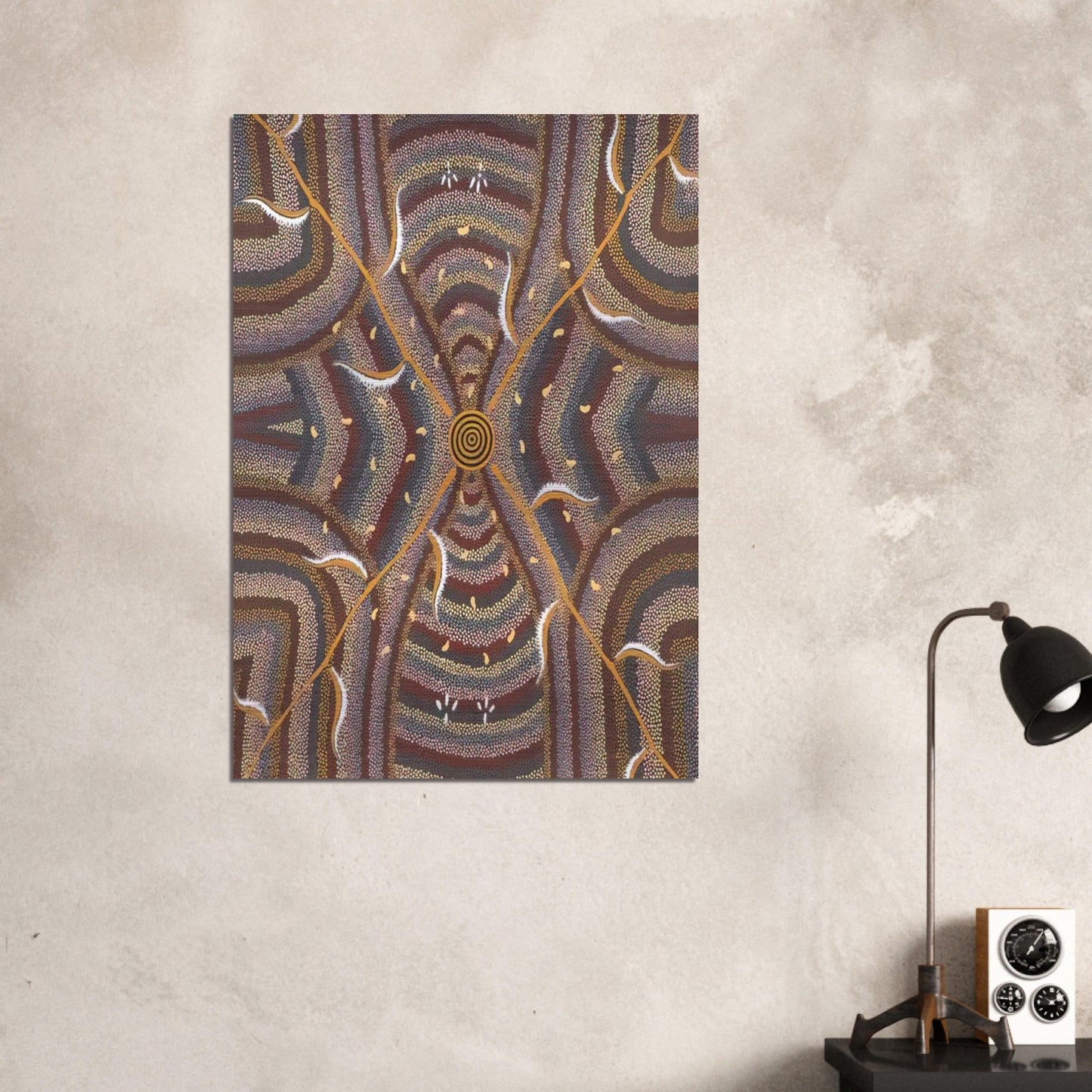 Untitled - 1987 - Clifford Possum Tjapaltjarri Brushed Aluminum Print - 70x100 cm / 28x40 inches | Clifford Possum Tjapaltjarri Aluminum Print | Clifford Possum Tjapaltjarri Prints