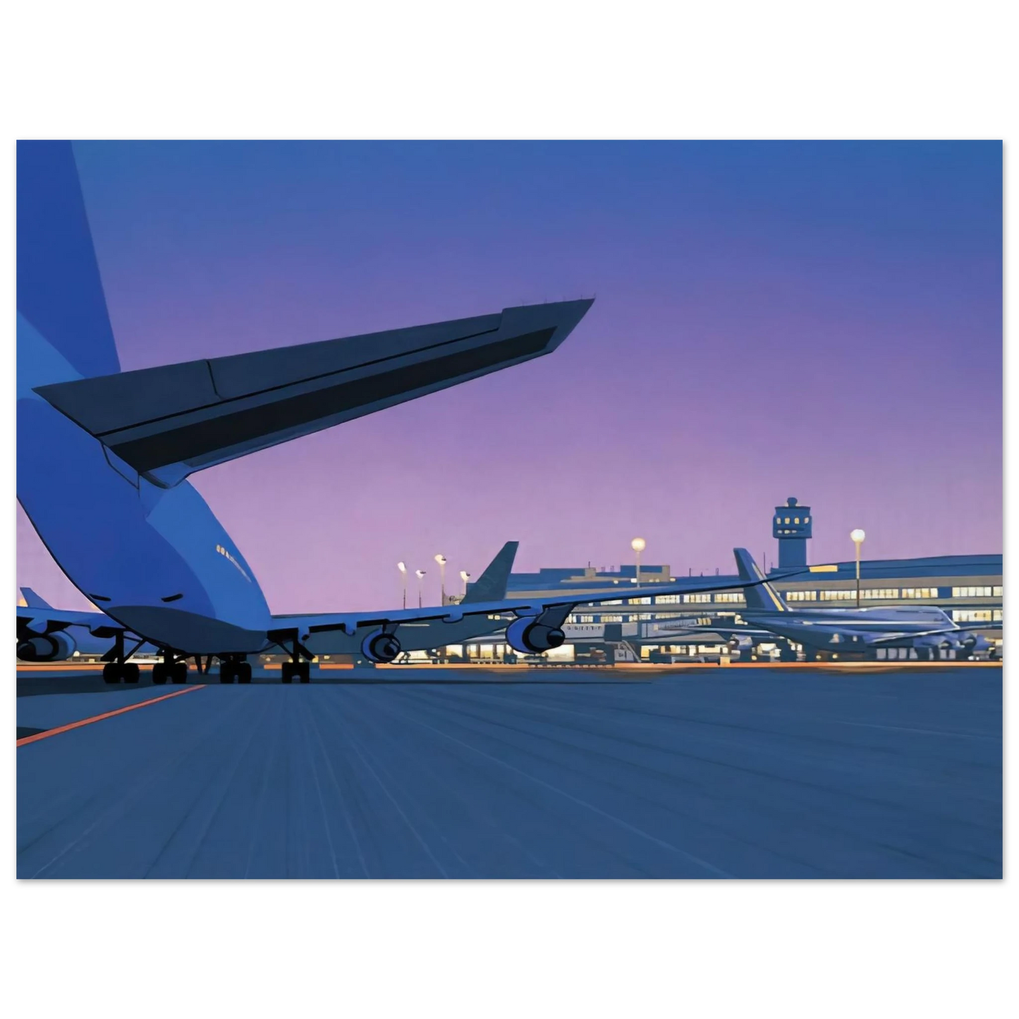 Hiroshi Nagai - Taxiway Wall Art - 30x40 cm / 12x16 inches - Premium Wooden Framed Poster With Fine Art Paper - White frame