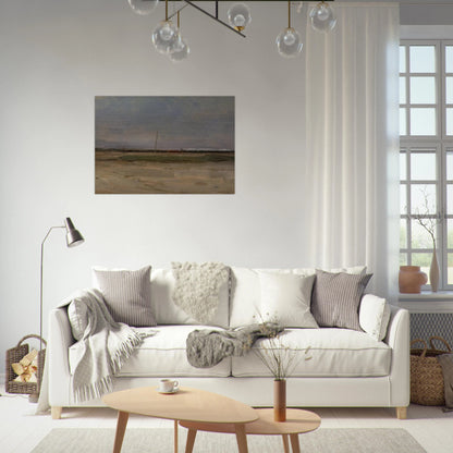 Polder Landscape with a Train and a Small Windmill on the Horizon - Piet Mondrian Brushed Aluminum Print - 70x100 cm / 28x40 inches | Piet Mondrian Aluminum Print | Piet Mondrian Prints