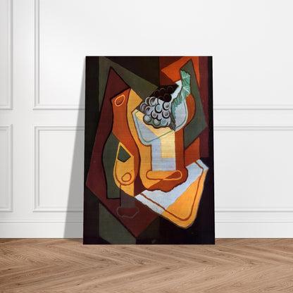 BOTTLE WINE GLASS AND FRUIT BOWL - Juan Gris Brushed Aluminum Print - 70x100 cm / 28x40 inches | Juan Gris Aluminum Print | Juan Gris Prints