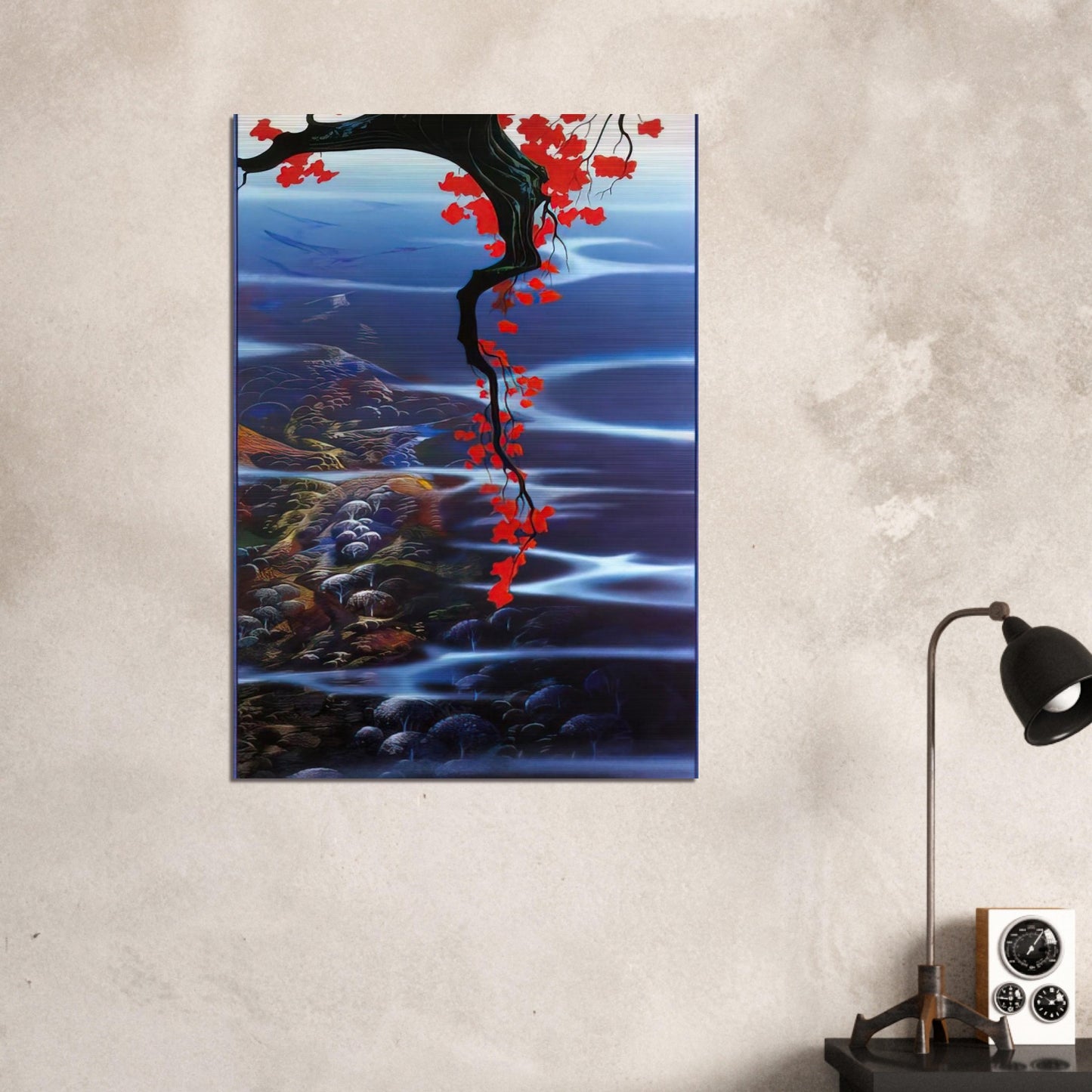 Red Leaves - Eyvind Earle Brushed Aluminum Print - 70x100 cm / 28x40 inches | Eyvind Earle Aluminum Print | Eyvind Earle Prints